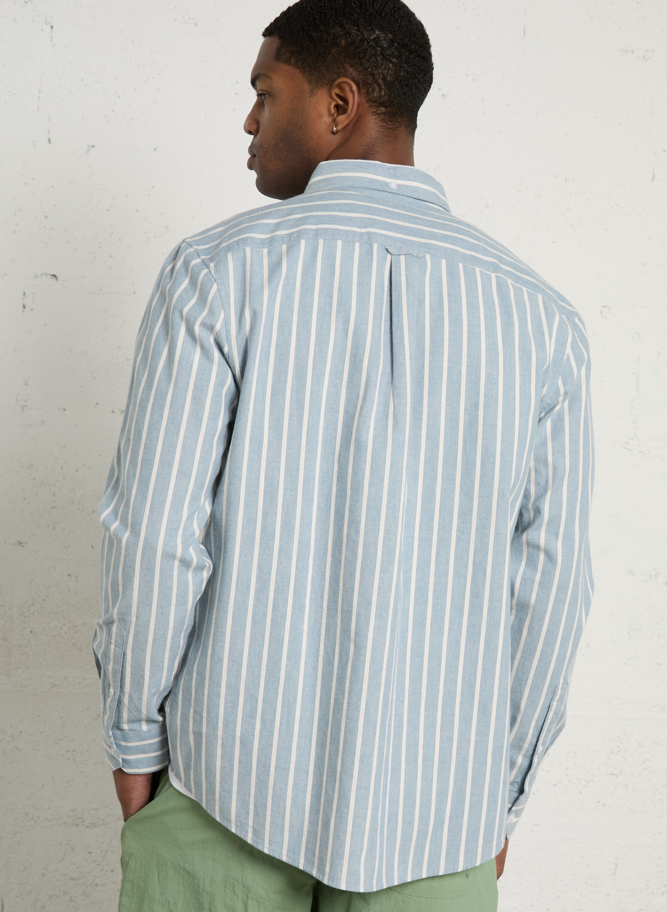 Chemise regular-fit col américain rayé en coton bio FARAH Bleu