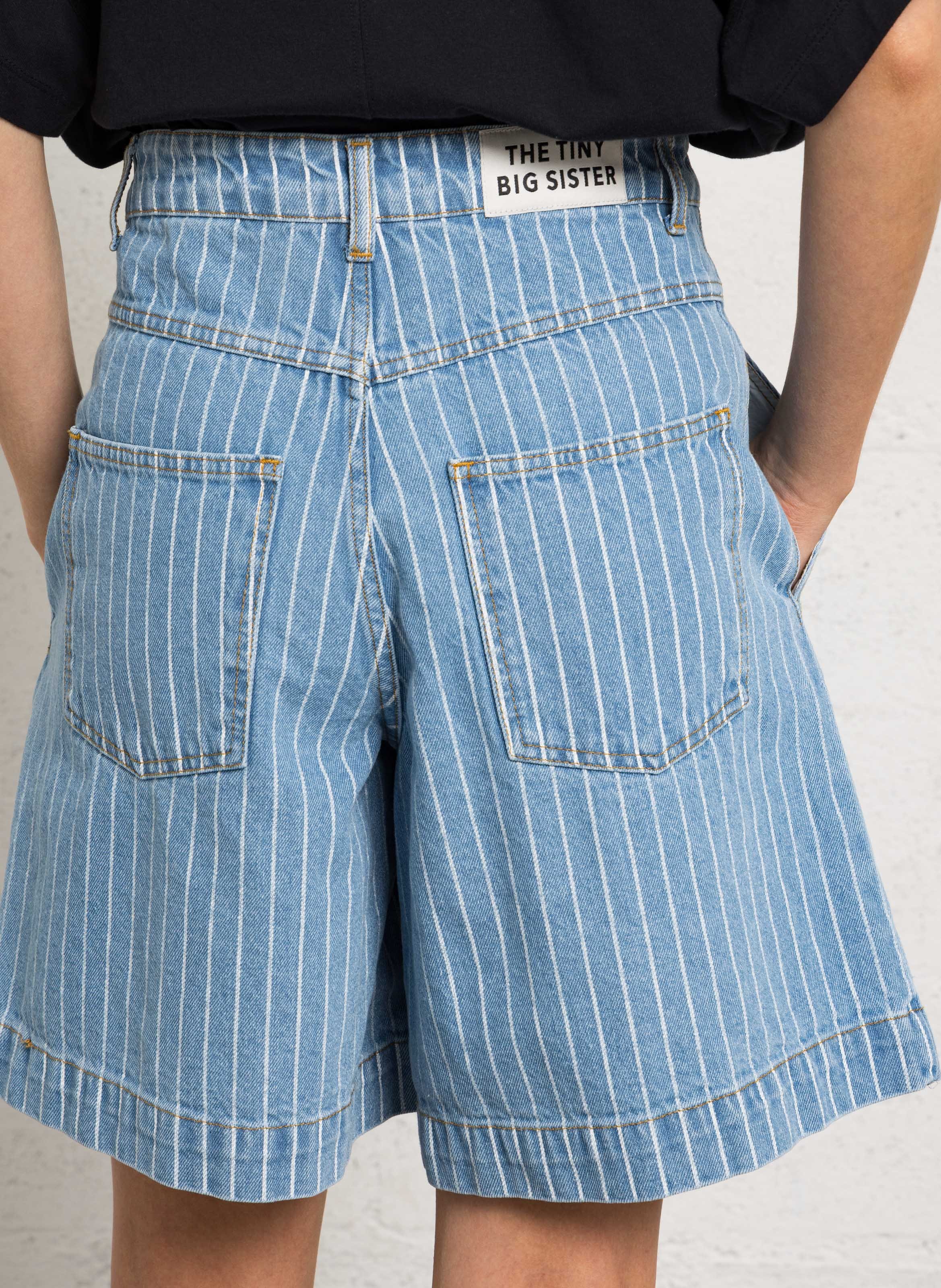 Short large en coton rayé Bleu