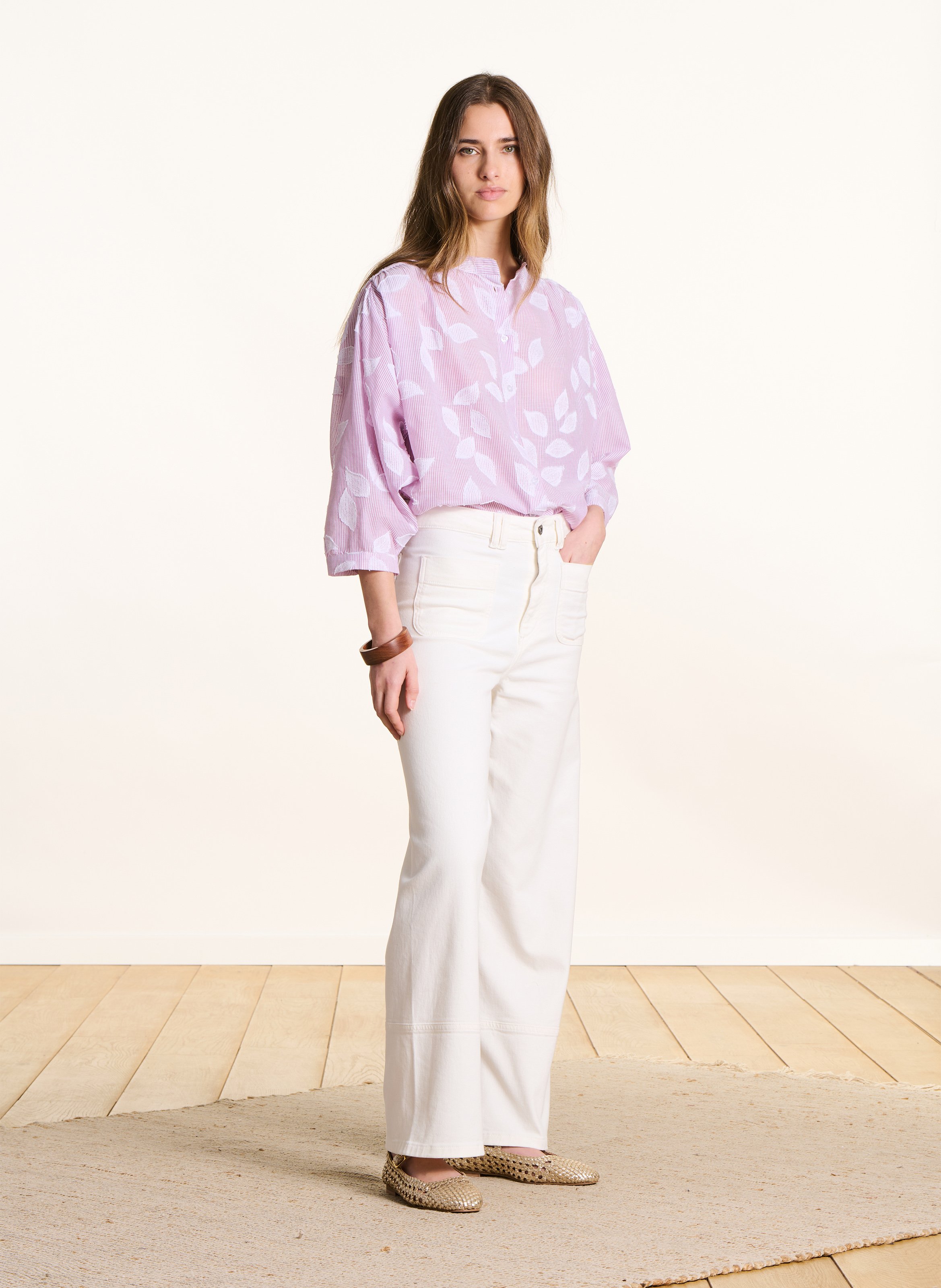 Loose-fit cotton shirt with mandarin collar LA FEE MARABOUTEE Pink