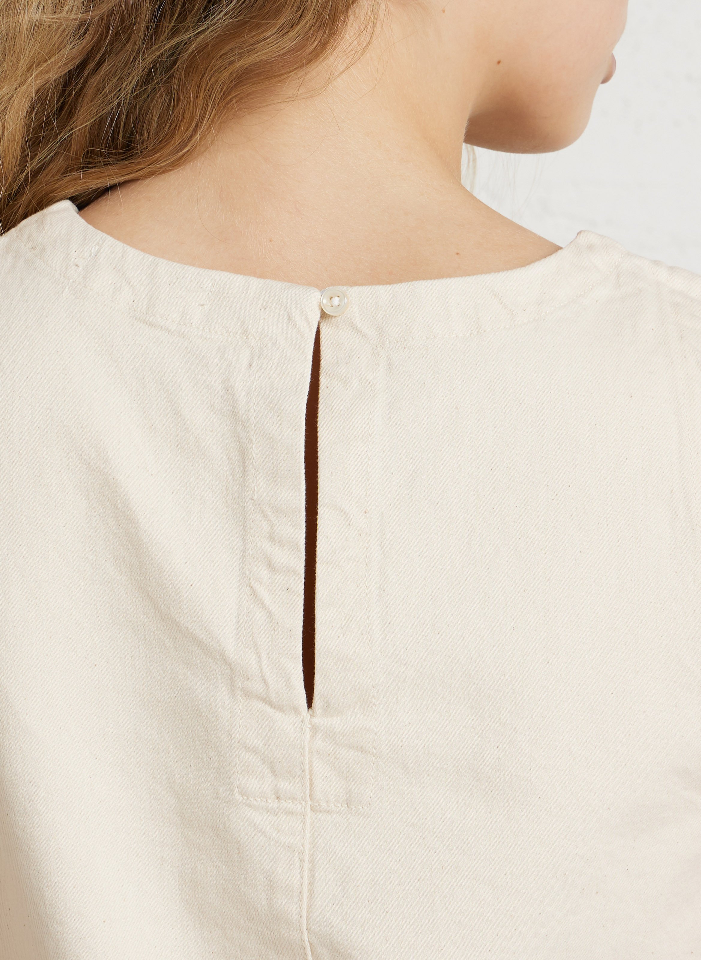 Top sans manches denim uni DES PETITS HAUTS Beige