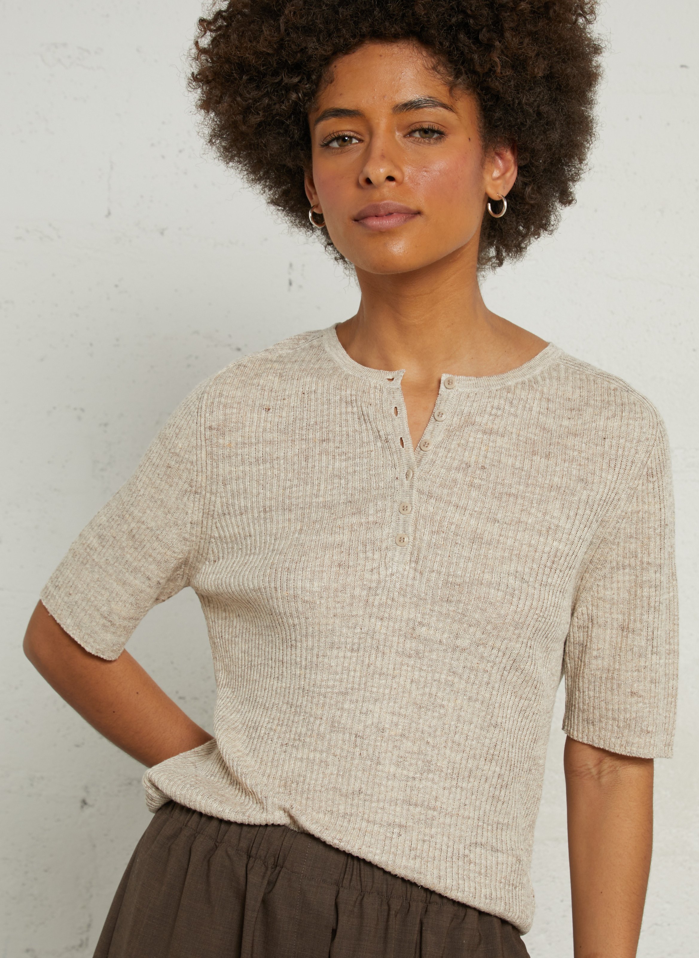 Straight round-neck linen sweater MASSCOB Beige