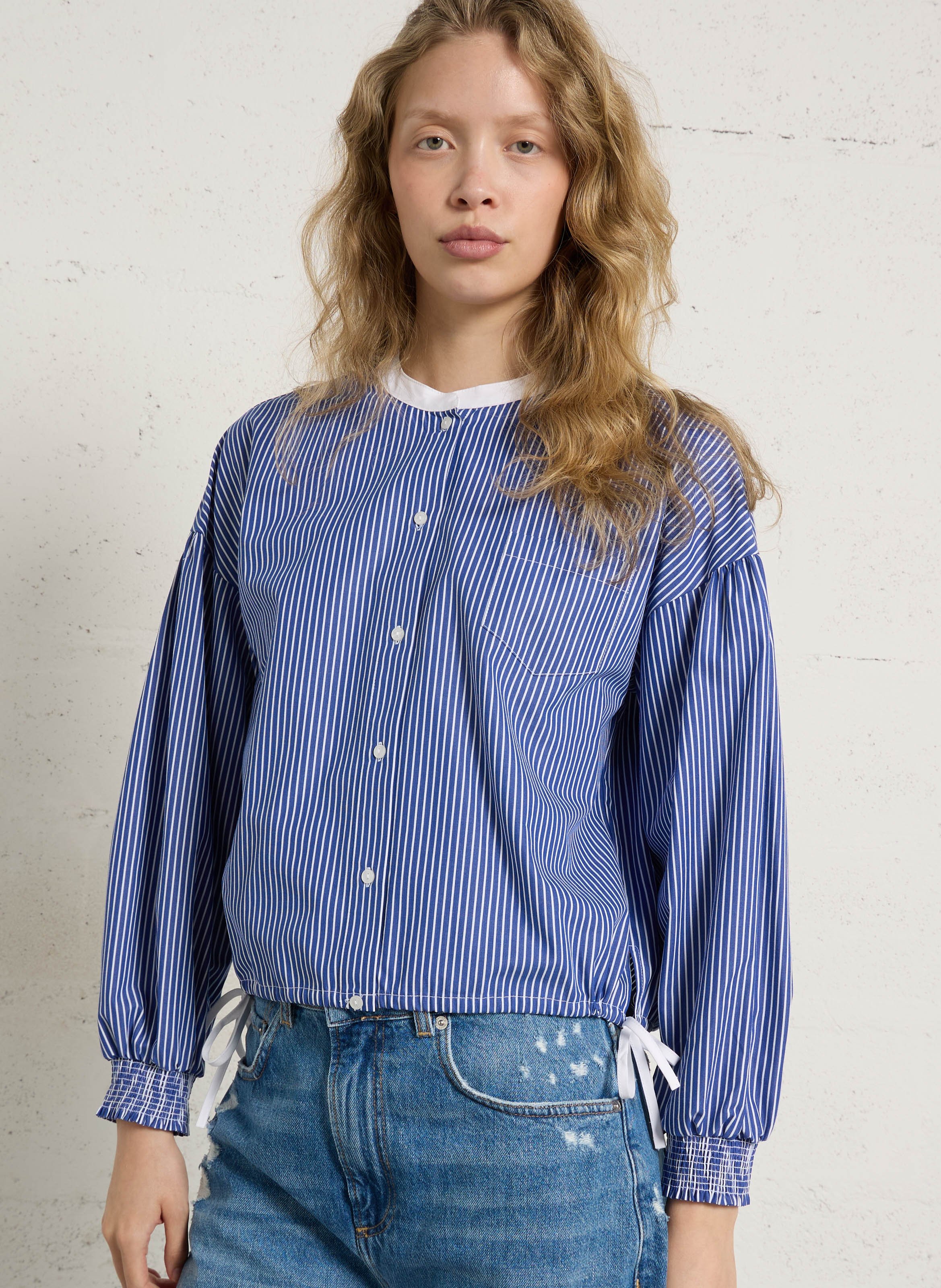 Striped blouse with classic collar BERENICE Blue