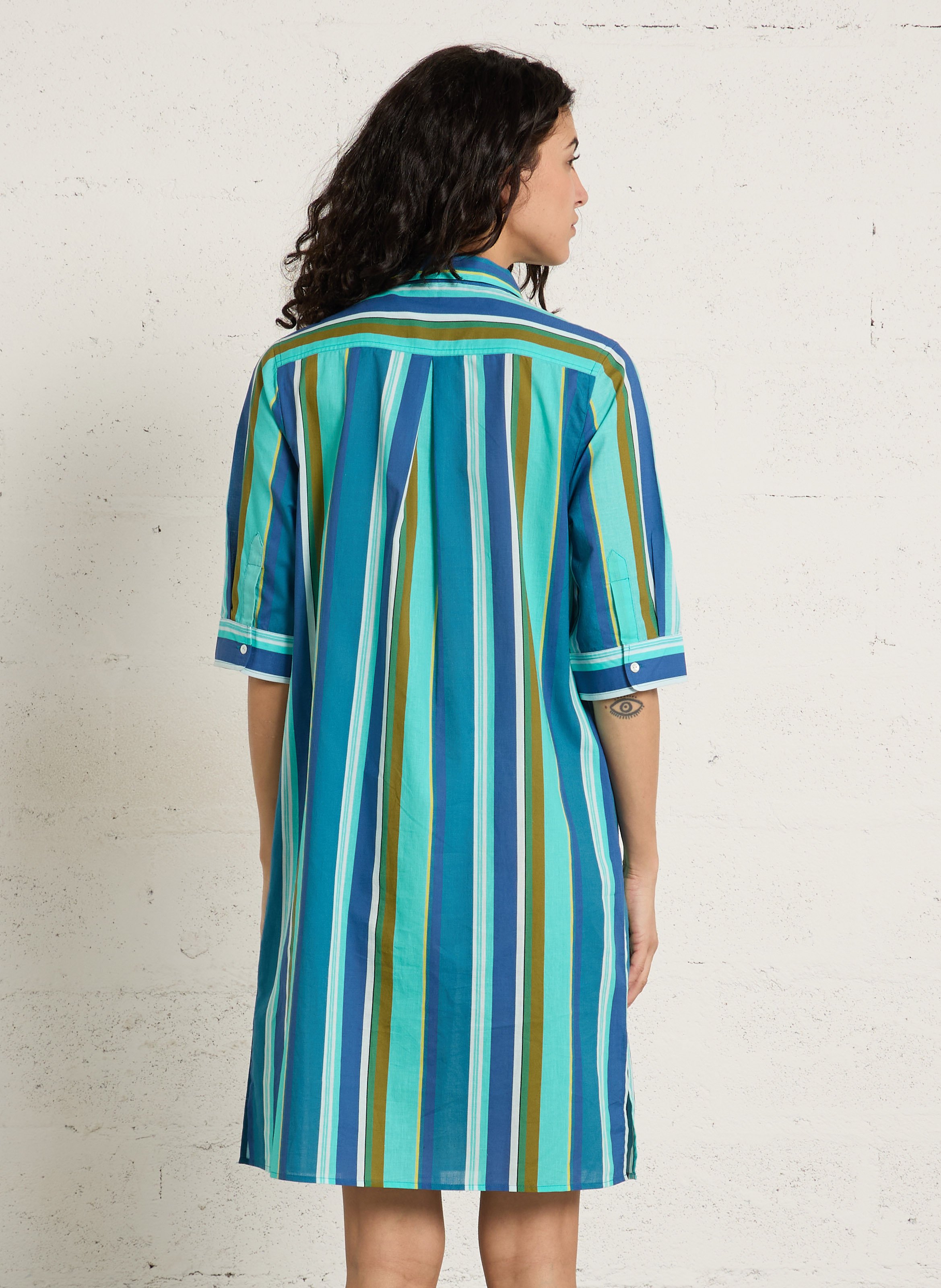 Robe chemise col classique rayée en coton BELLA JONES Bleu