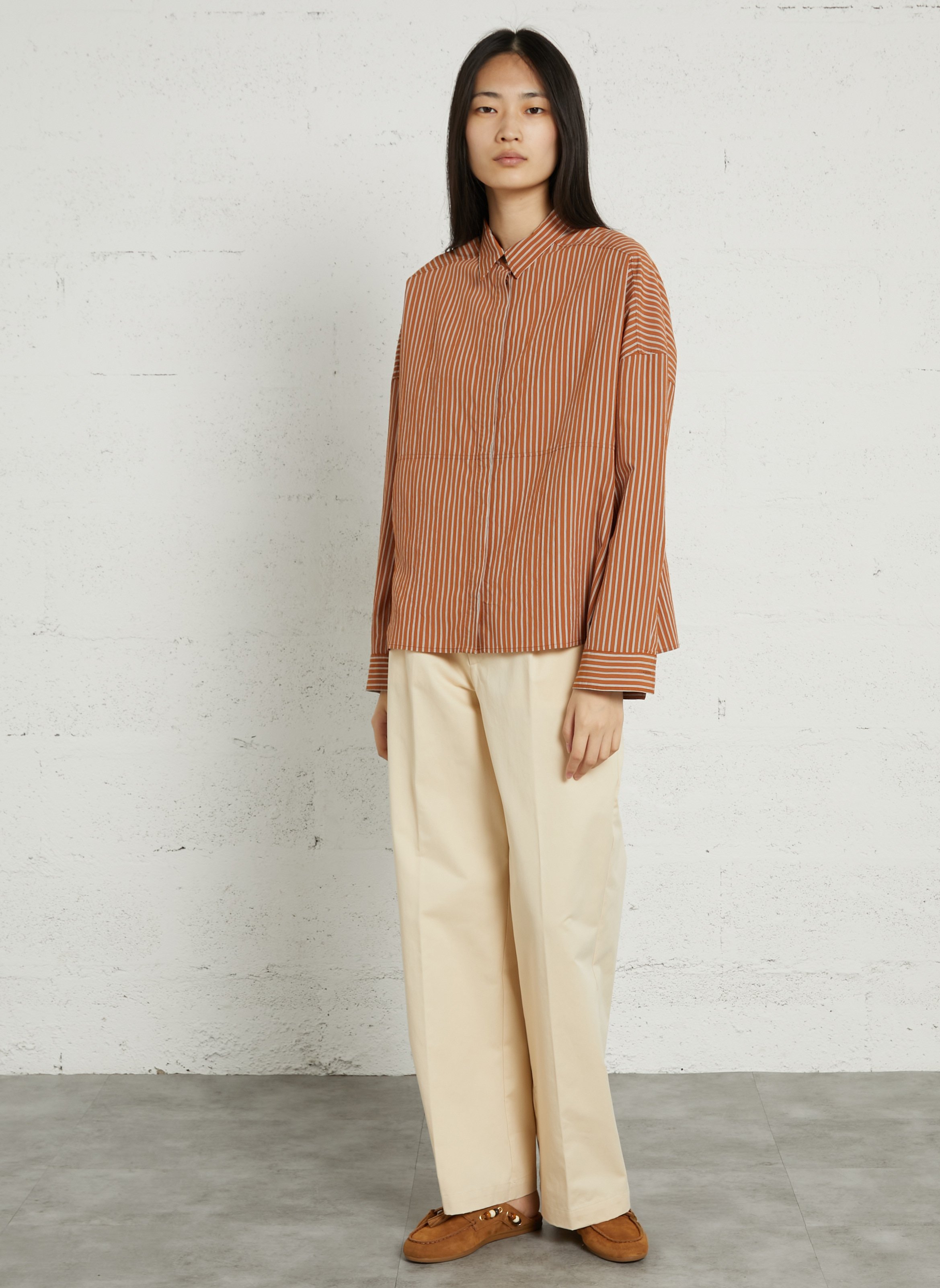 Gestreiftes Oversize-Hemd  POMANDERE Orange