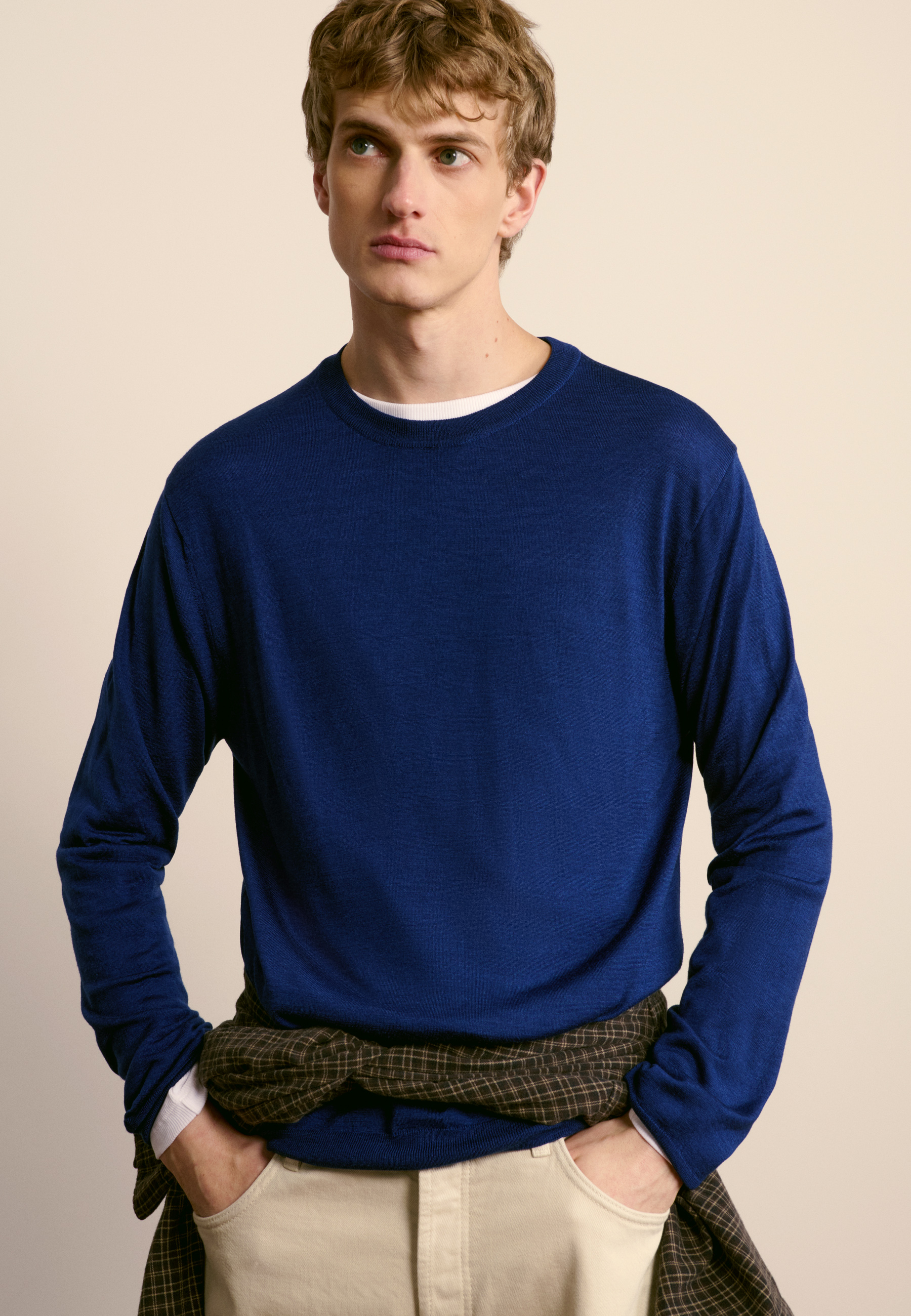 Round-neck wool and silk sweater MAISON MONTAGUT Blue