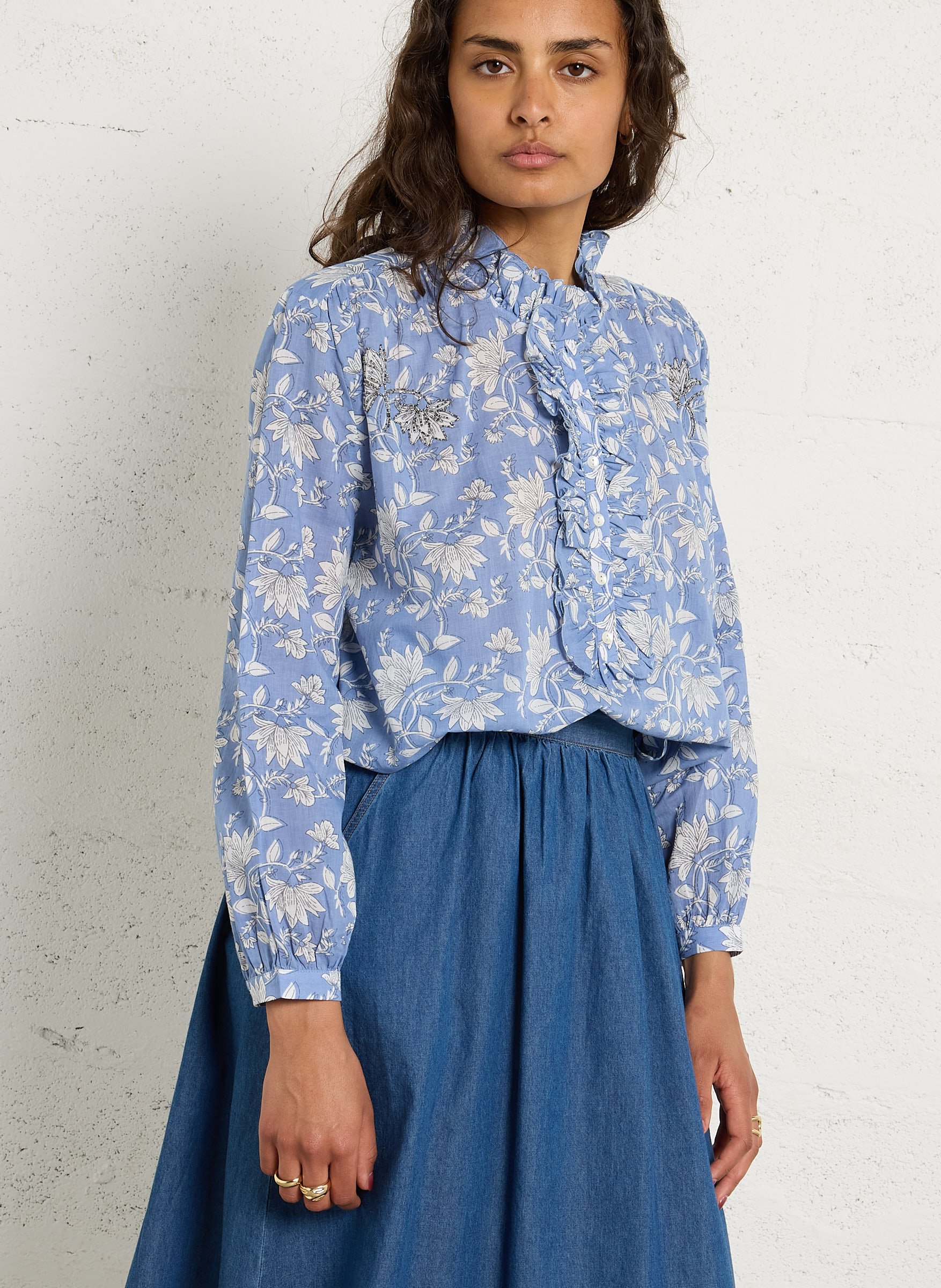 Blouse imprimée col victorien  BELLA JONES Bleu