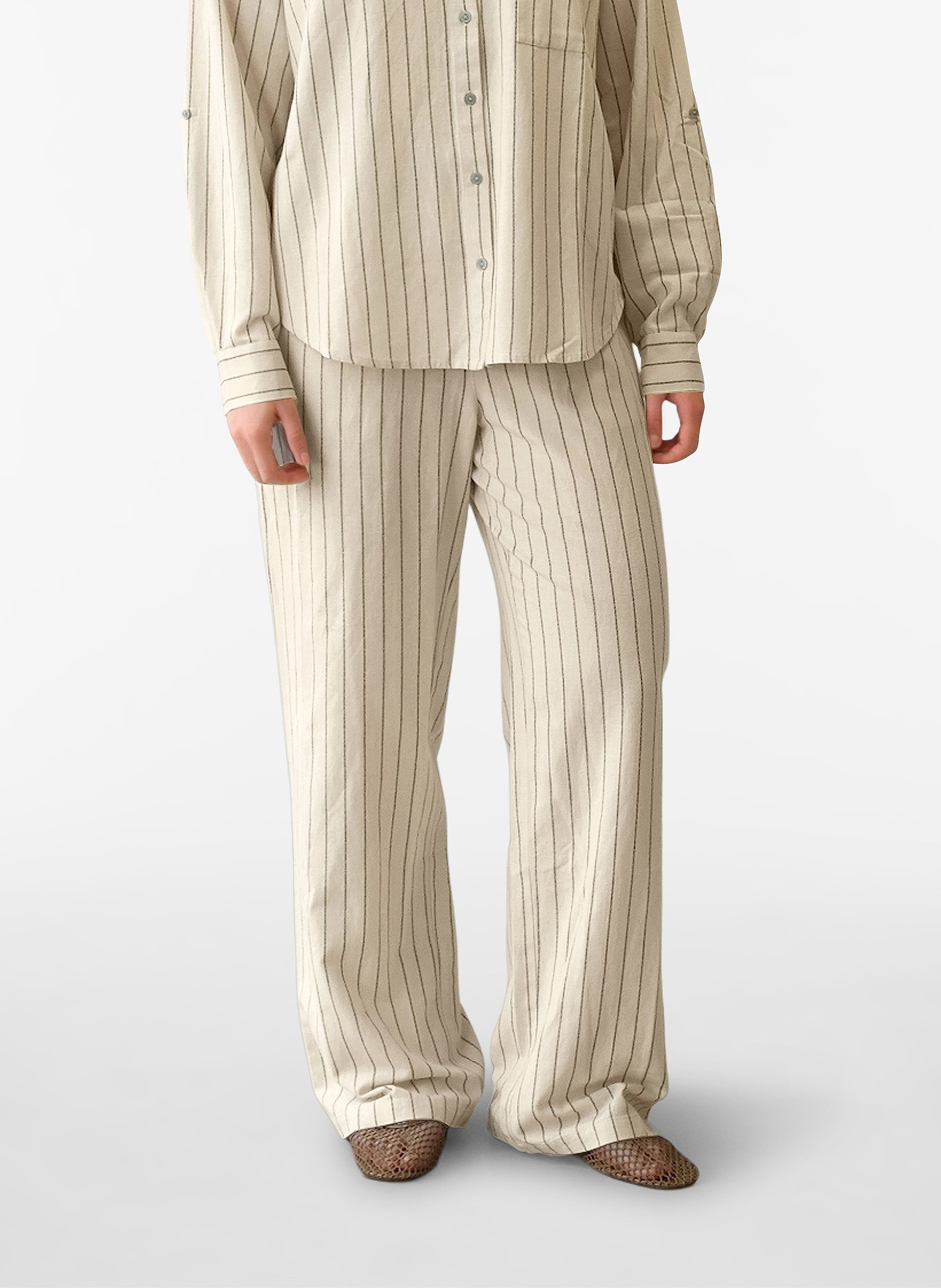 Gestreepte broek met rechte pijpen VILA Beige