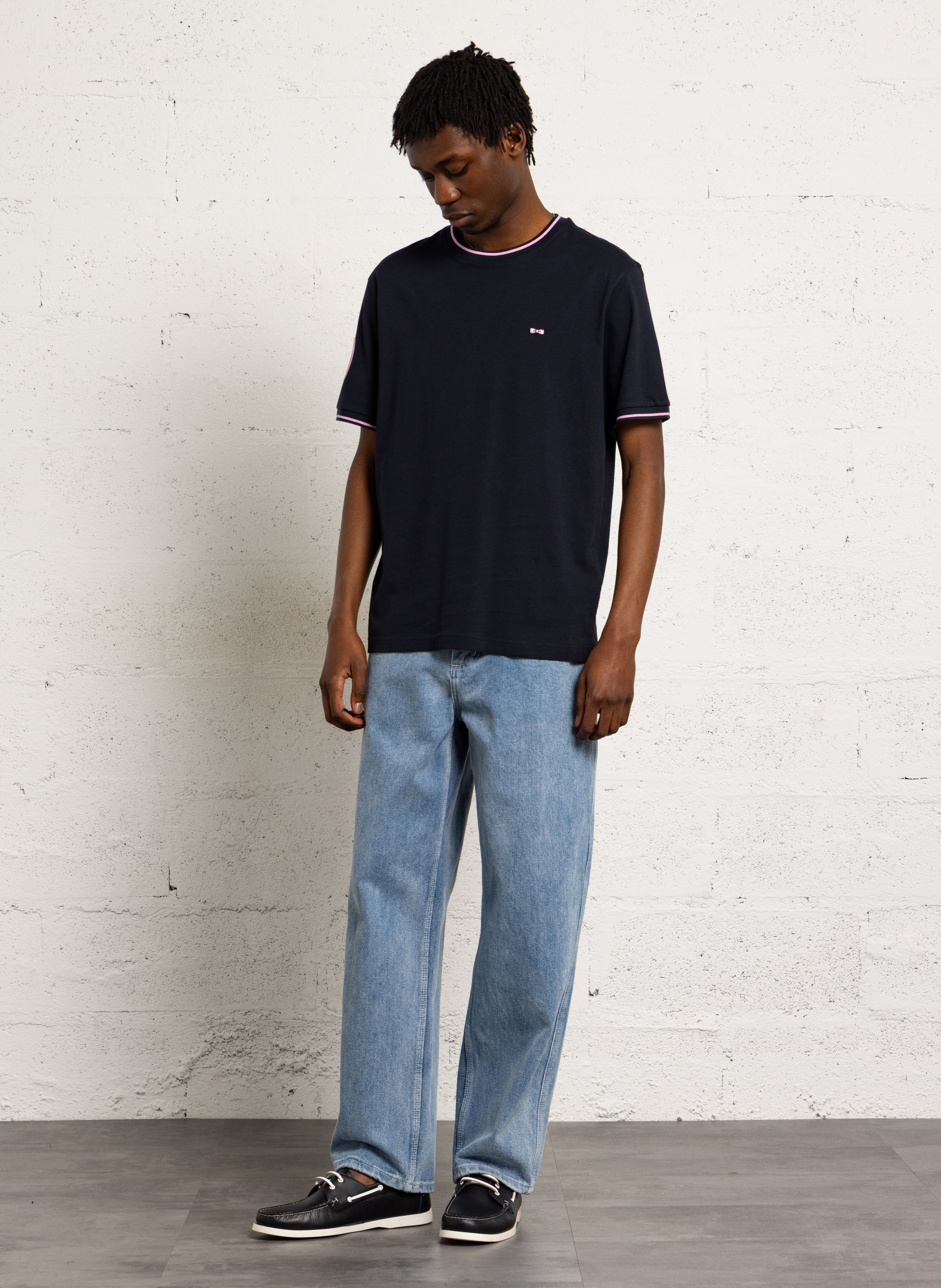 Staright embroidered round-neck cotton T-shirt EDEN PARK Blue