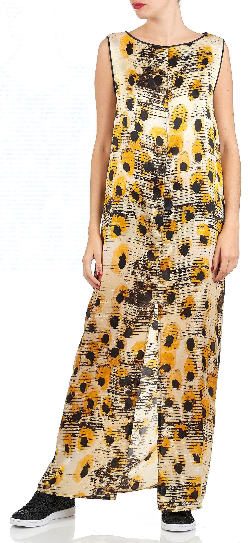 Long printed silk dress MOMONI Beige