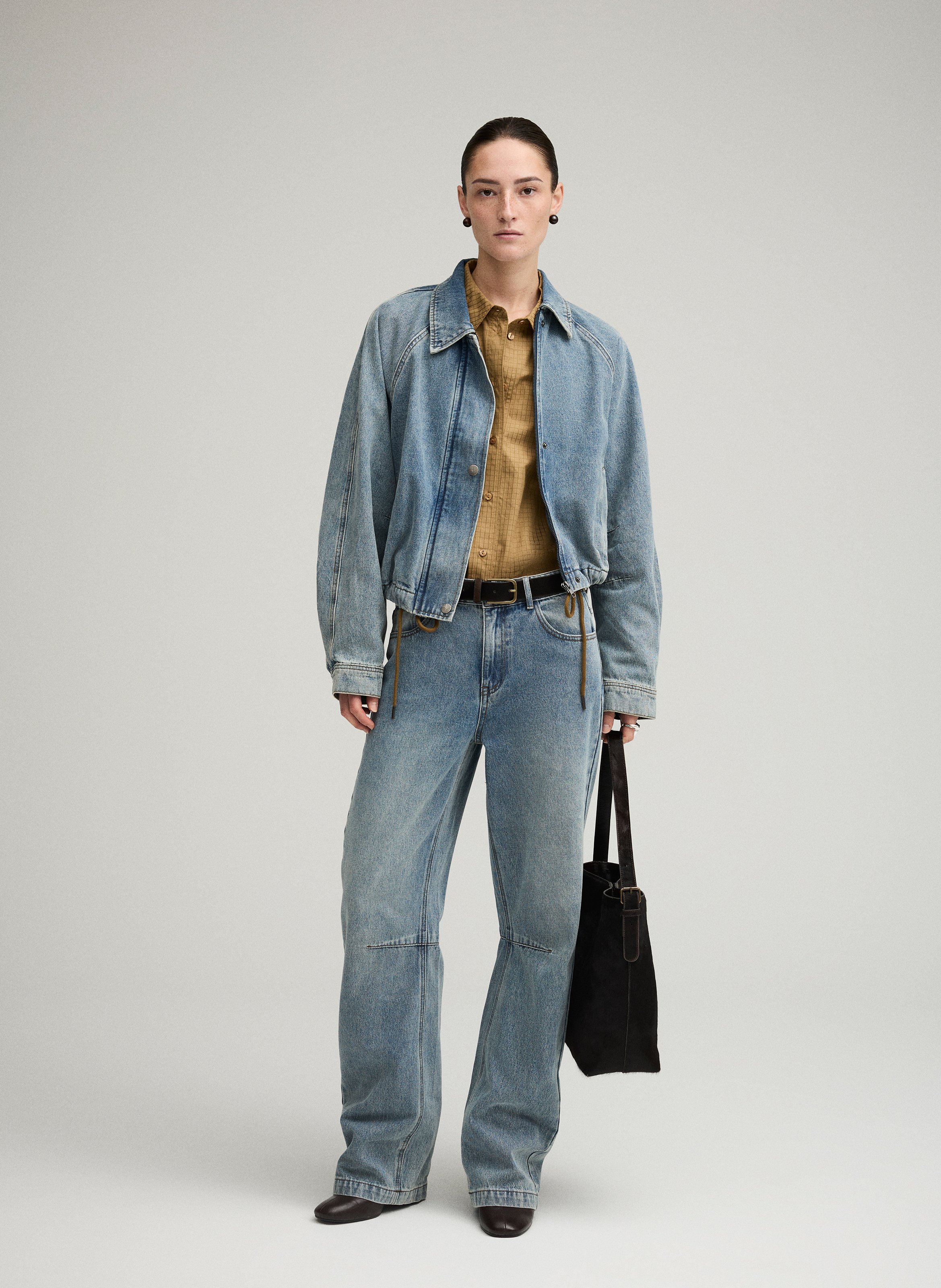 Straight classic collar jacket in cotton and recycled cotton blend ROUGE EDIT Blue