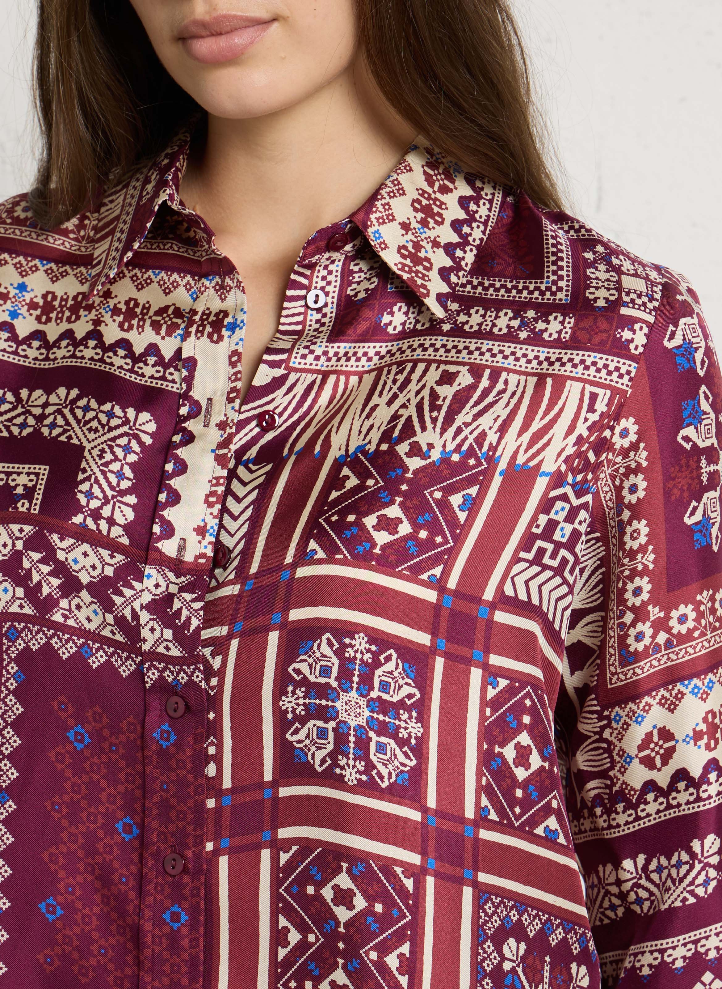 Oversized classic collar silk printed shirt MOMONI Red