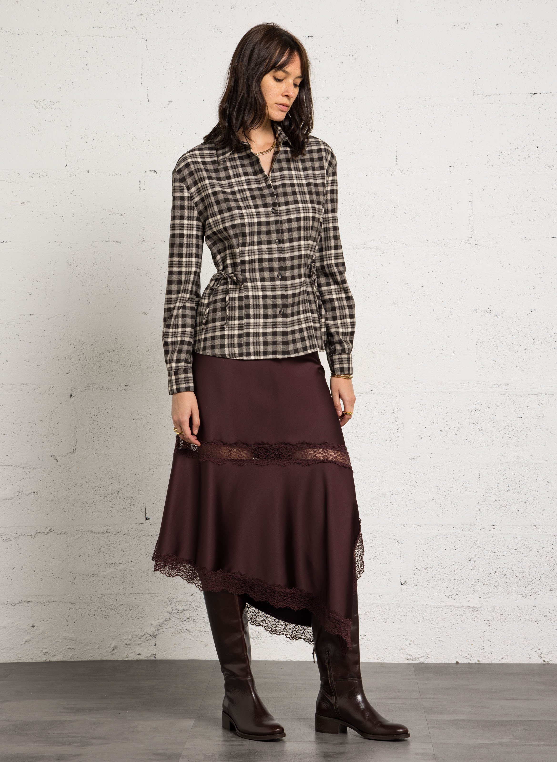 Chemise droite col classique imprimé PLEASE Marron
