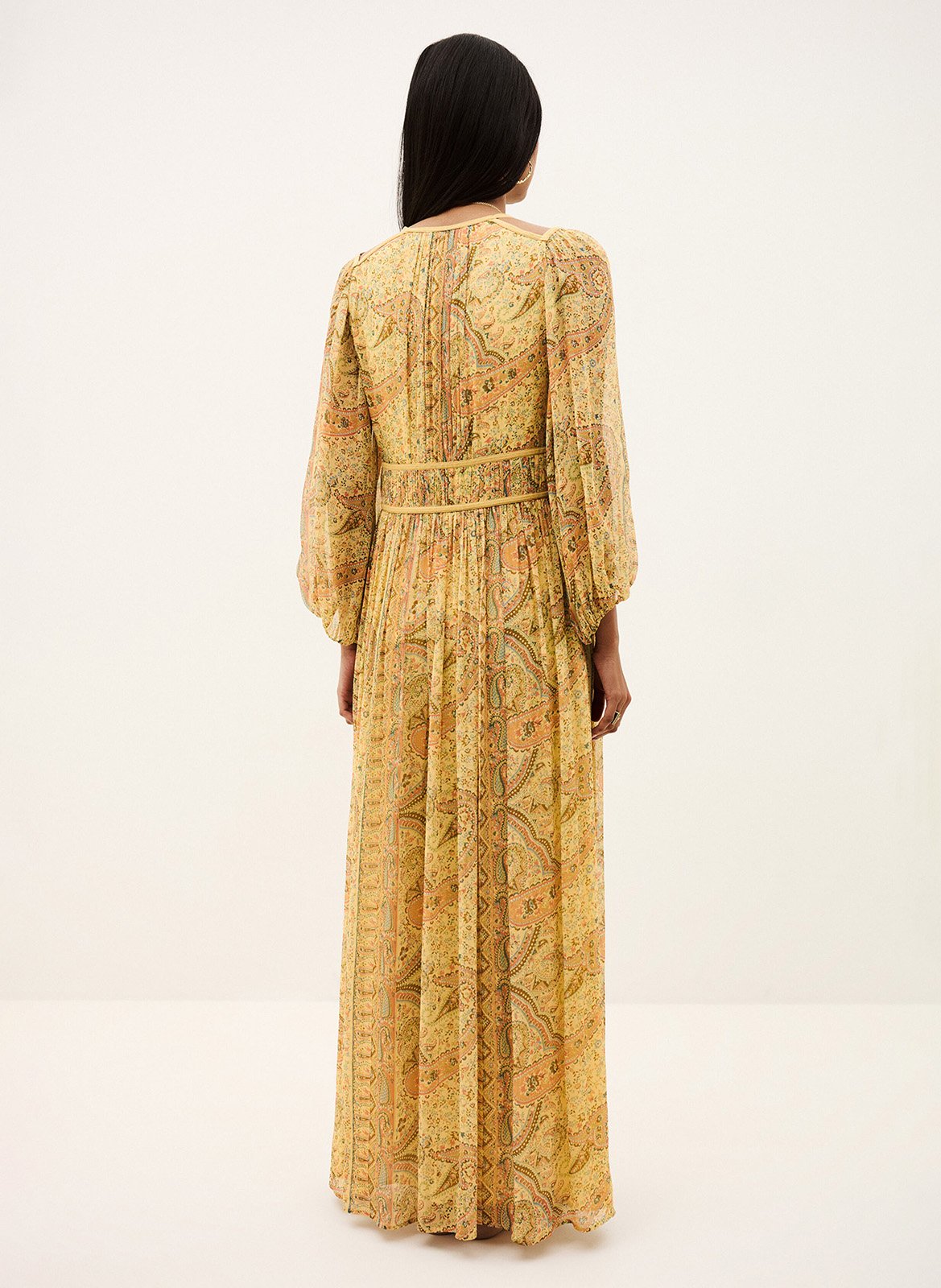 Langes, bedrucktes Kleid mit V-Ausschnitt BA&SH Gelb