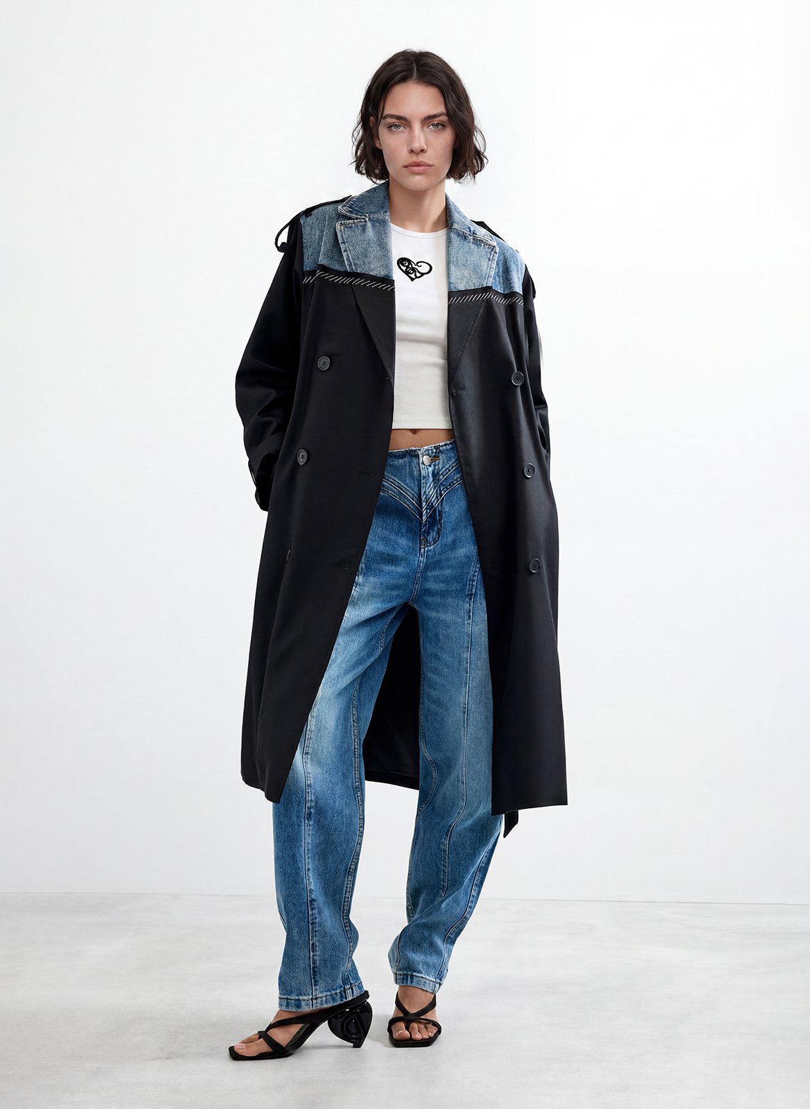Trench col tailleur en coton mélangé DESIGUAL Noir