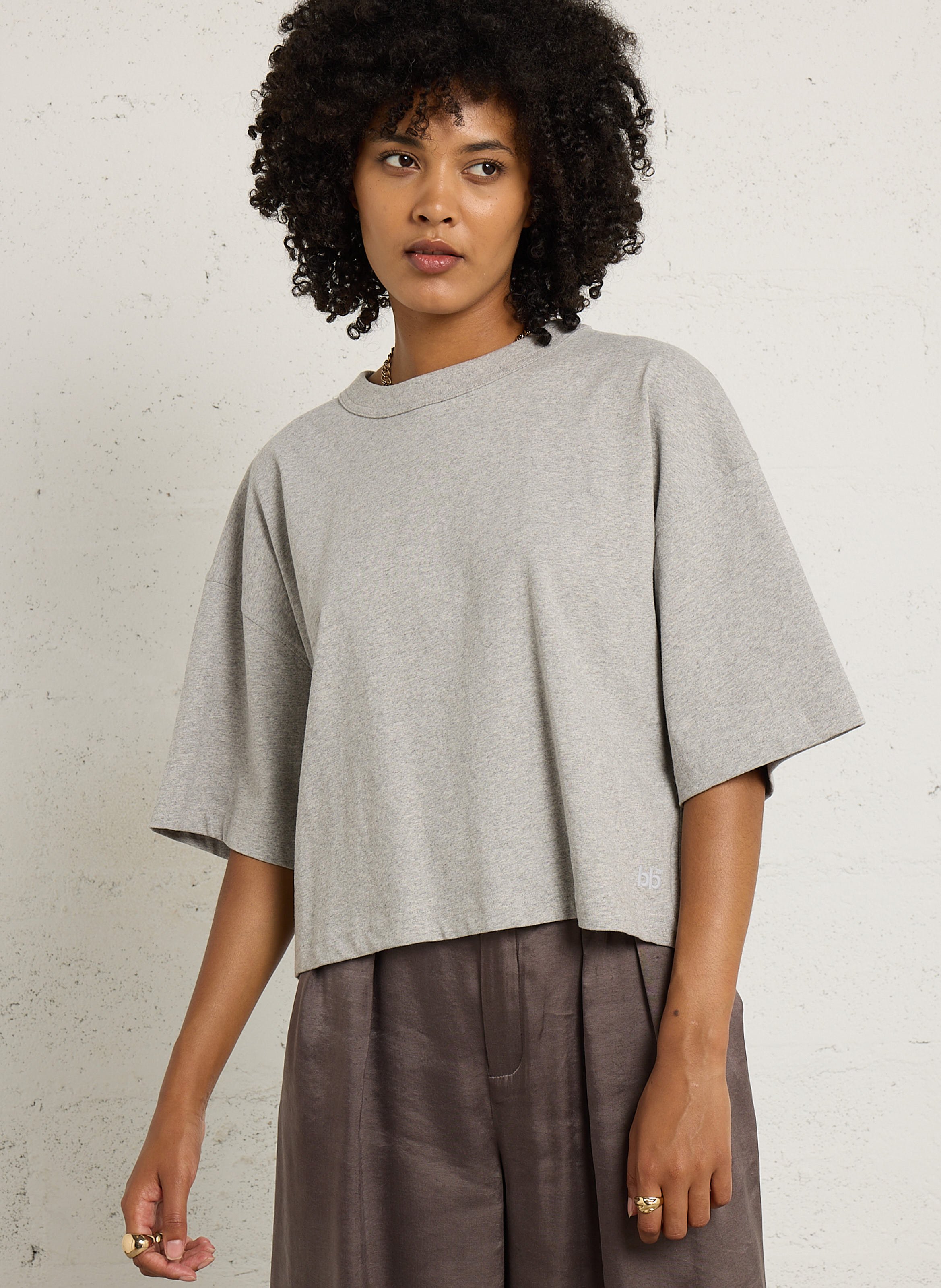 Tee-shirt oversize col rond en coton BELLEROSE Gris