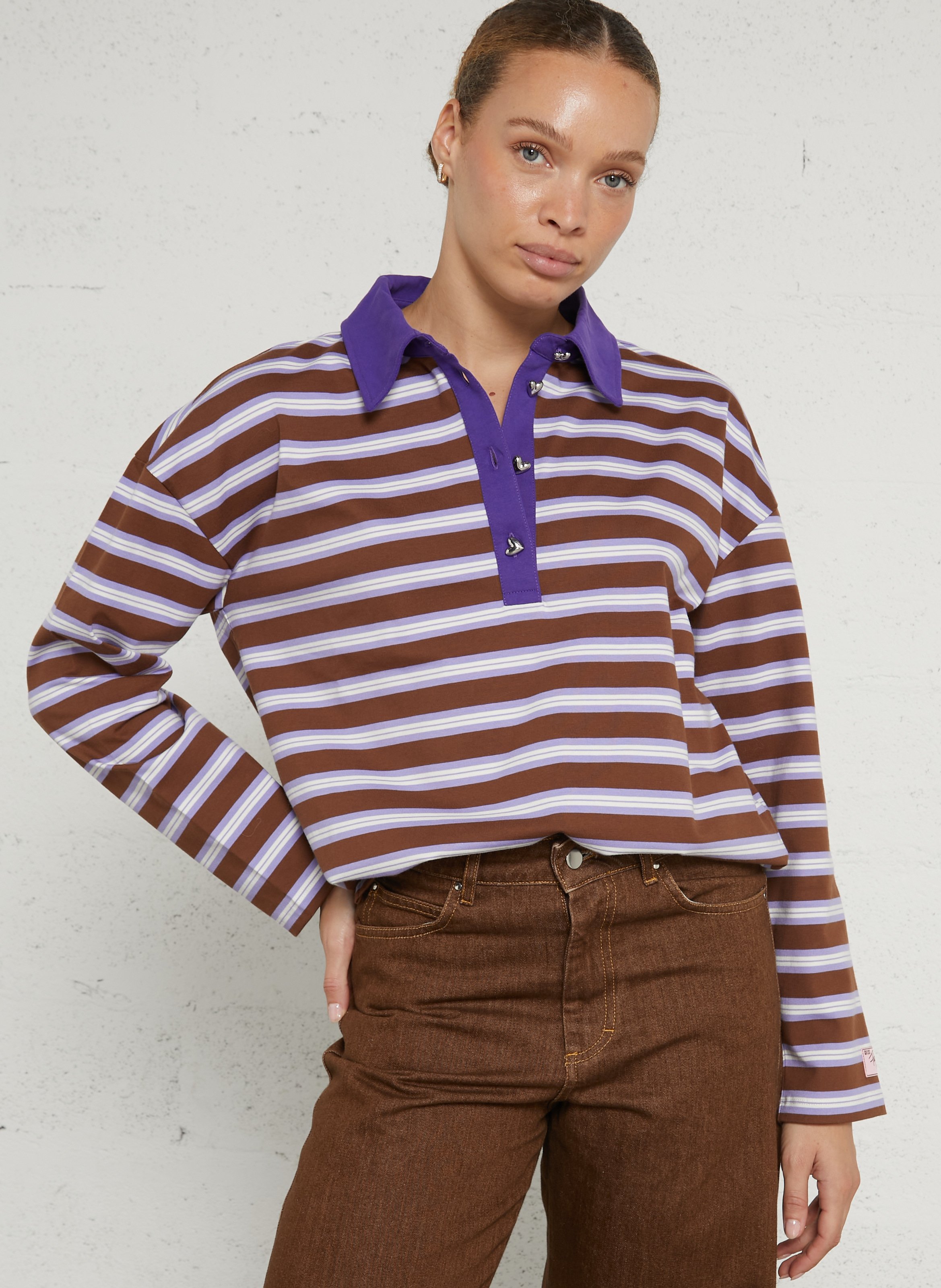 Polo kraag sweater van biologisch katoen FABIENNE CHAPOT Violet