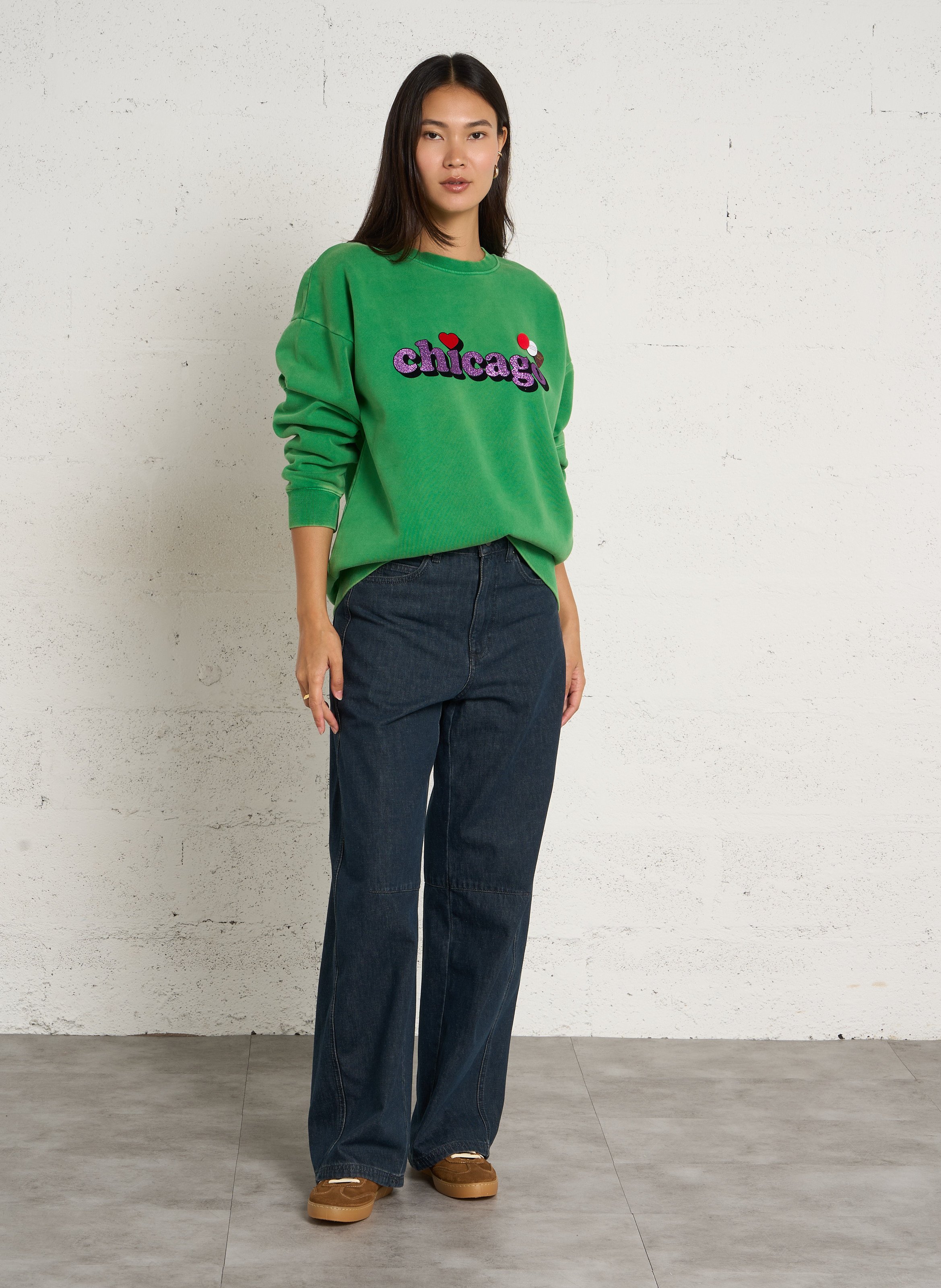 Sweater met ronde hals | katoenblend NEWTONE Groen