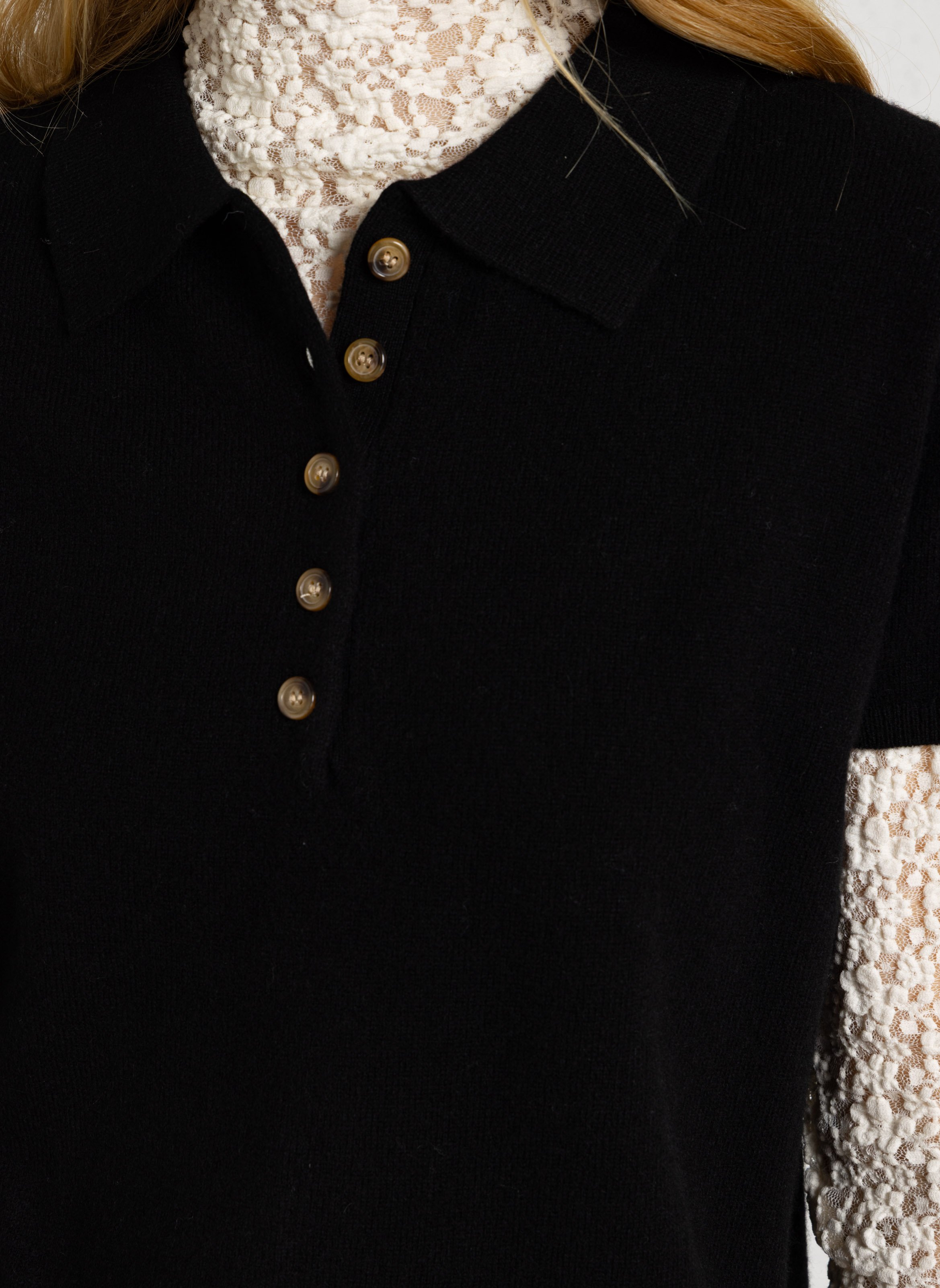 Polo-pullover met knopen van wol JC SOPHIE Zwart