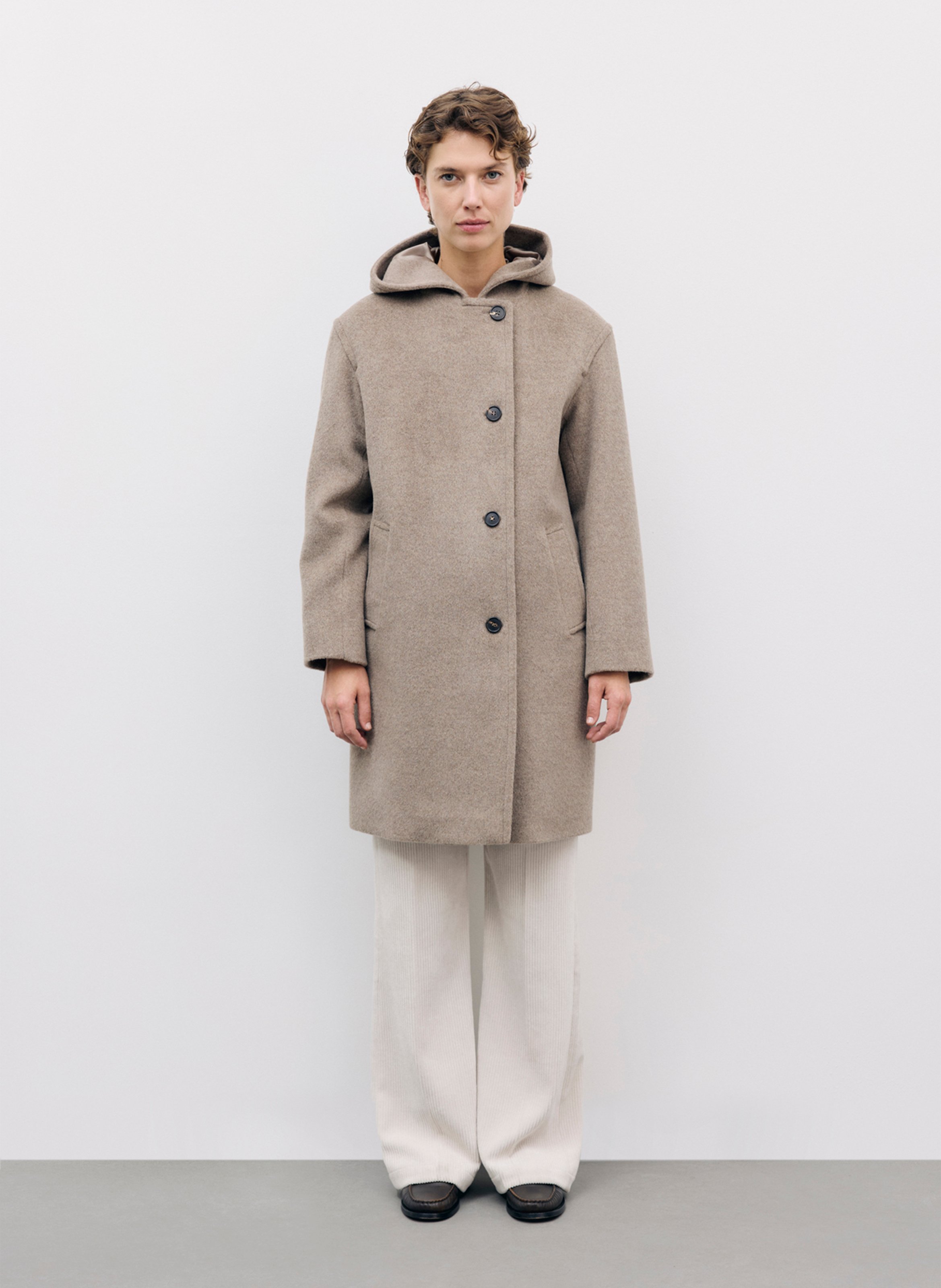 Straight wool coat with hood GERARD DAREL Brown
