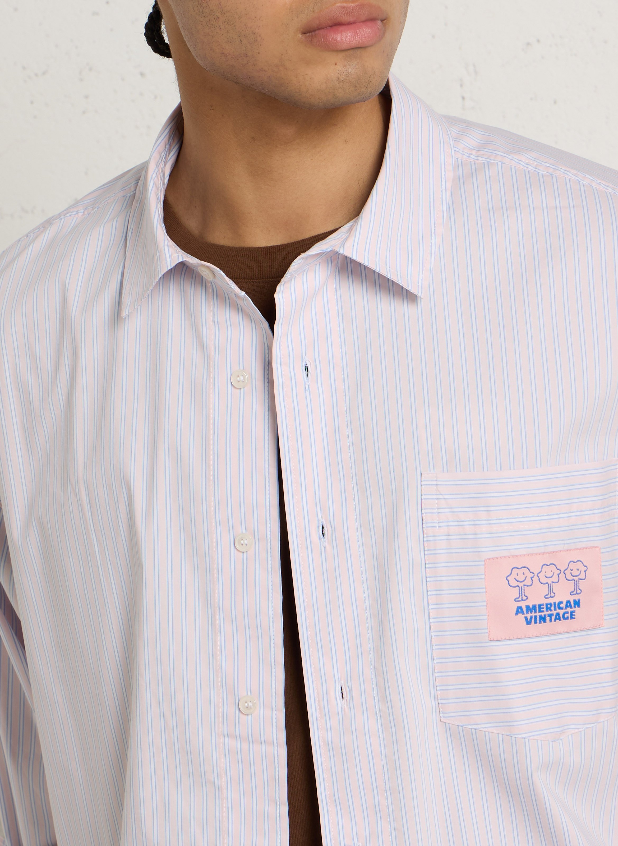 Weites Hemd mit klassischem Streifenmuster aus Baumwollmischung AMERICAN VINTAGE Rosa