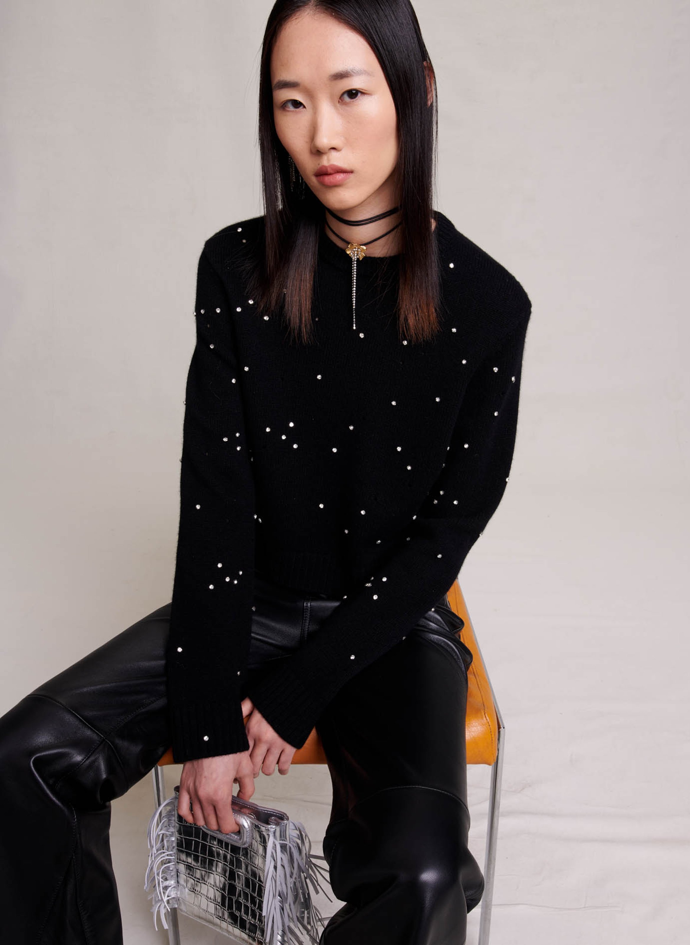 Straight-cut Round-neck Wool Sweater Noir Maje - Women | Place des Tendances