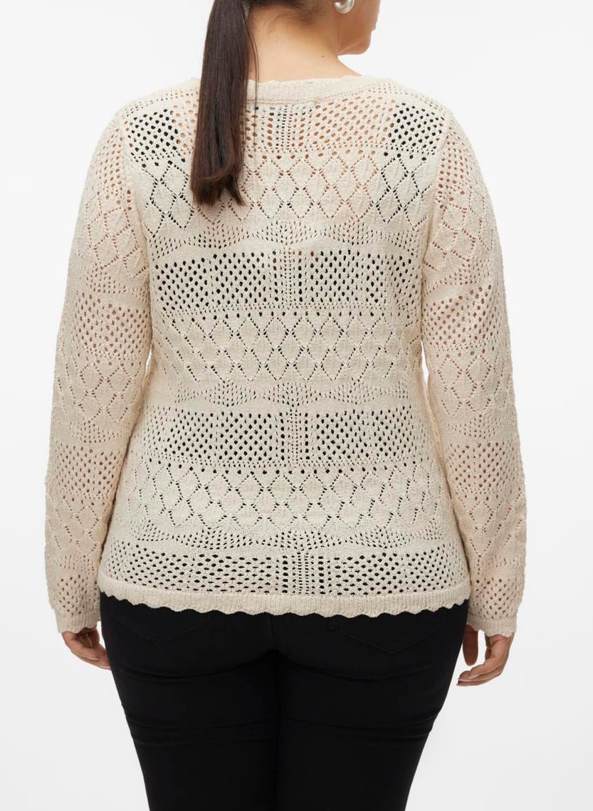 Cardigan droit festonné à maille fine ajourée VERO MODA CURVE Beige