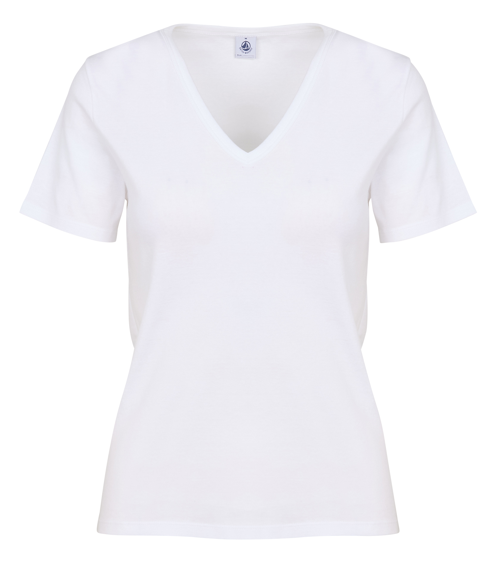 Tee-shirt droit à col V en coton  PETIT BATEAU Blanc