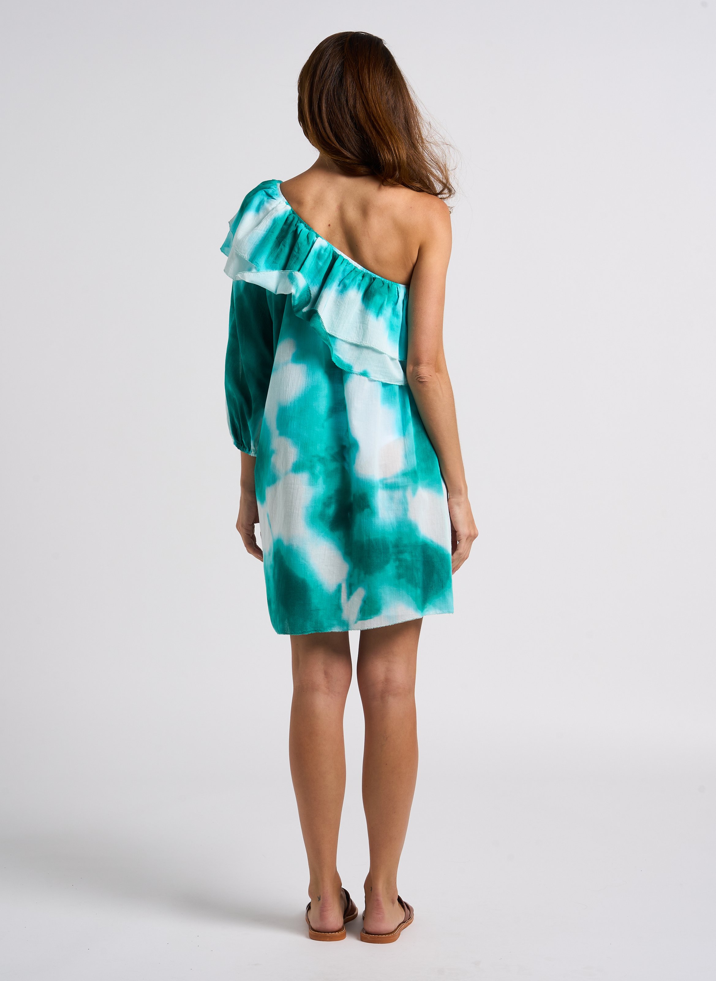 Asymmetric printed cotton dress LOVE STORIES Green