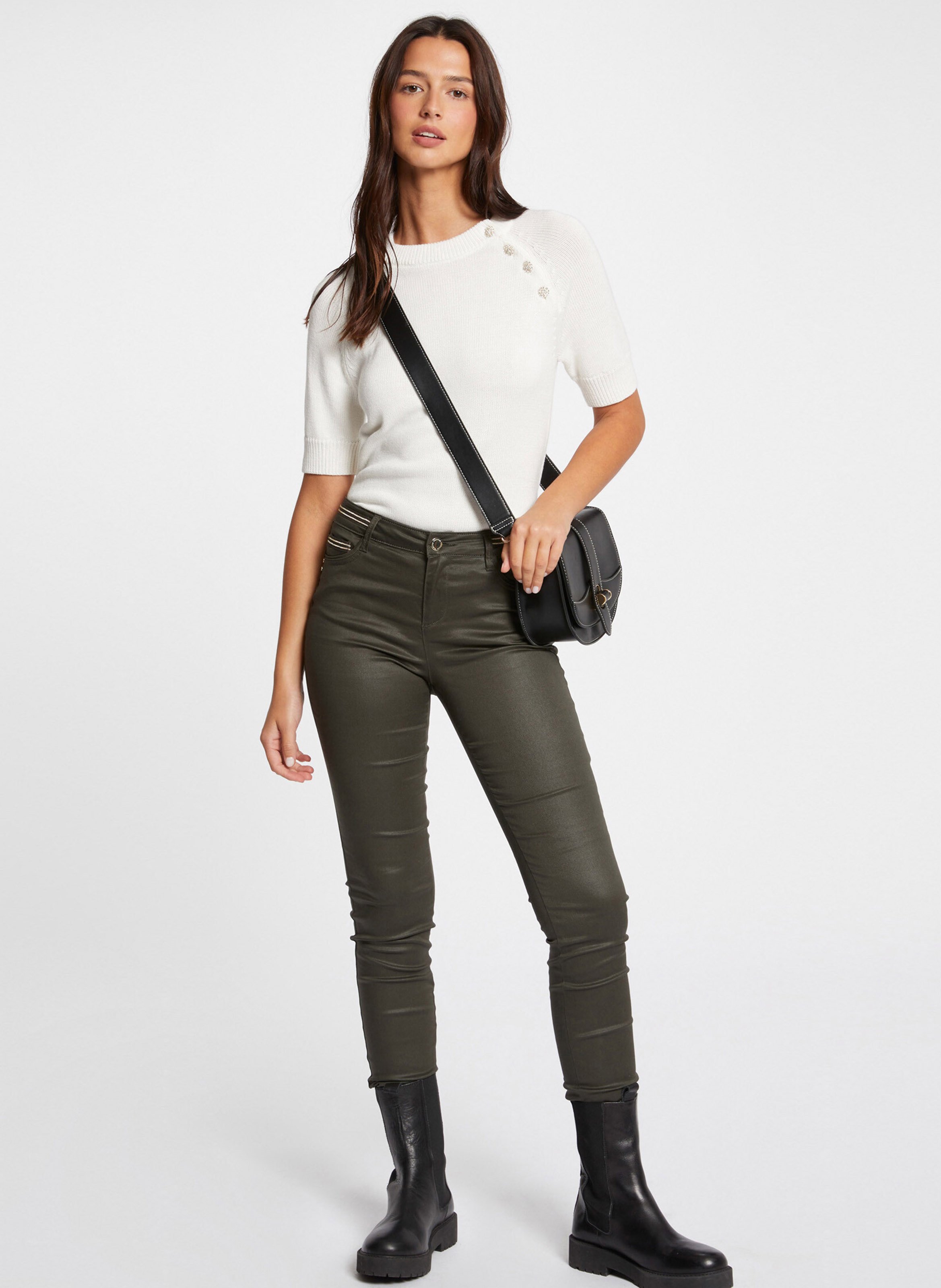 Pantalon slim enduit MORGAN Vert