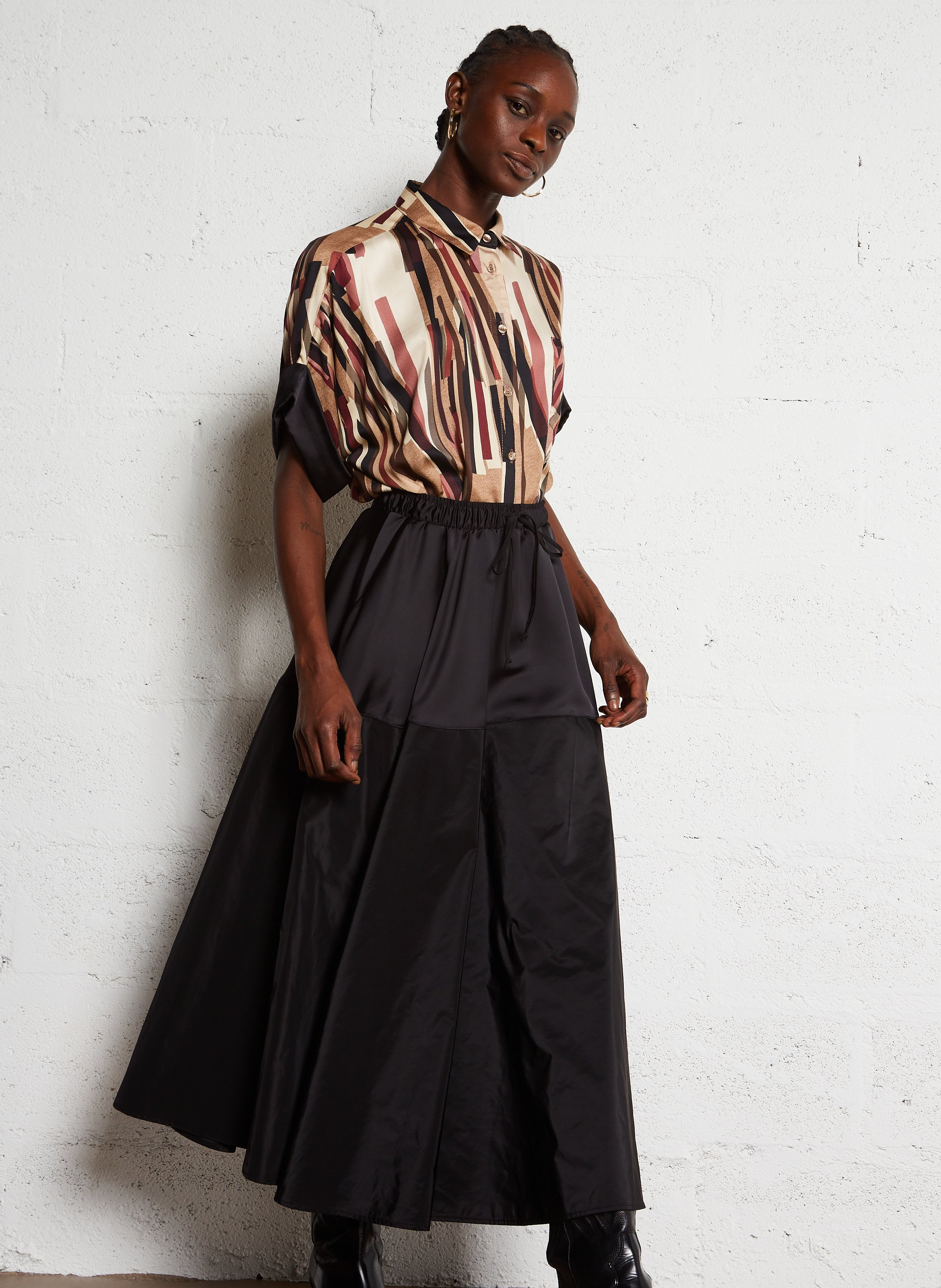 Midi-A-Linie-Rock aus zweifarbigem Material IMPERIAL Schwarz