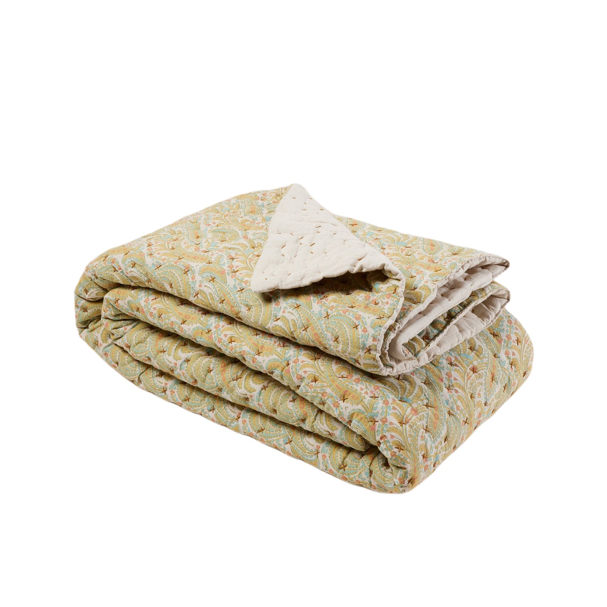 CARLINA - Quilted linen bedspread MADURA Yellow