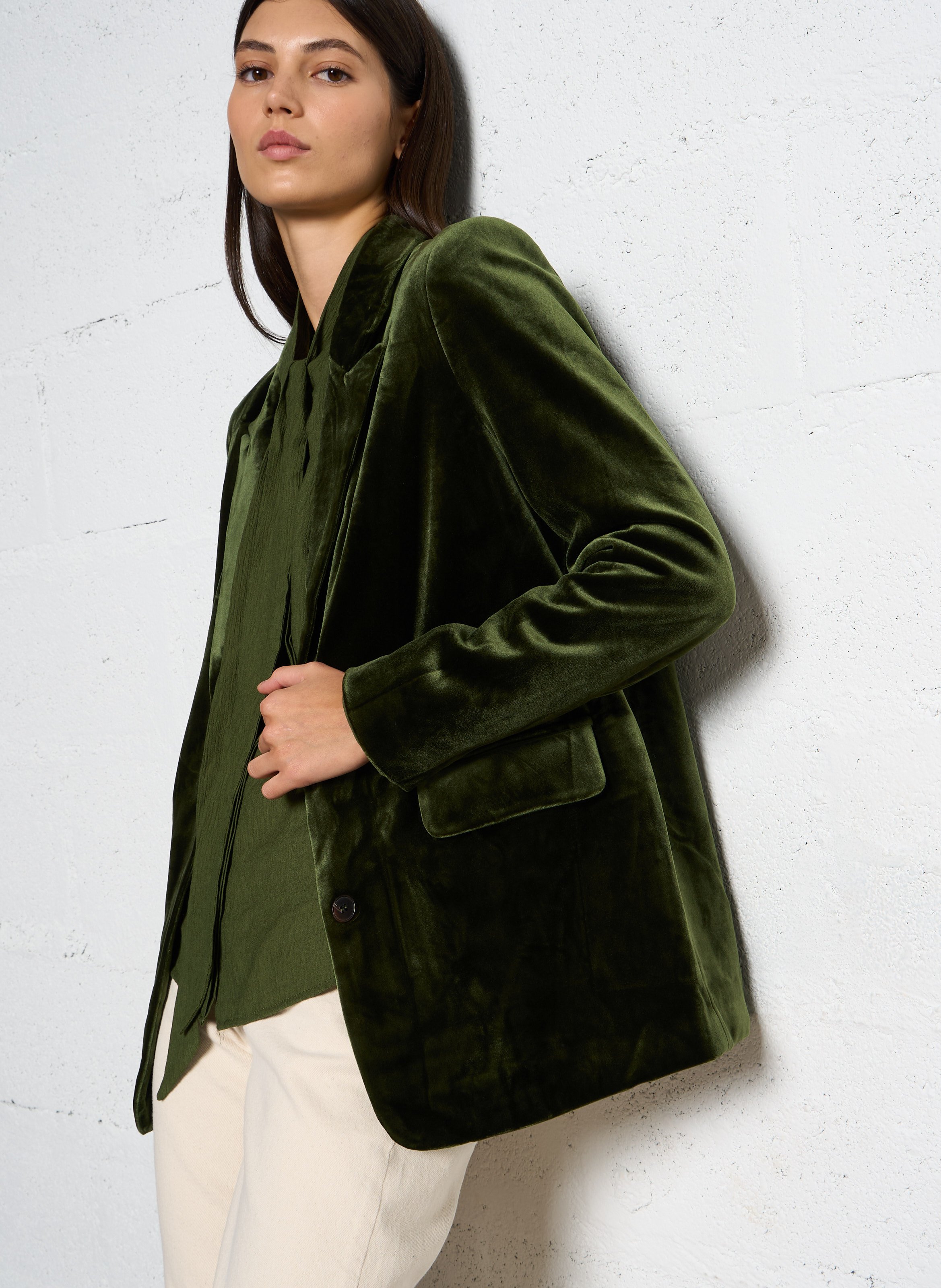 Straight-cut velvet-look jacket SEE U SOON Khaki