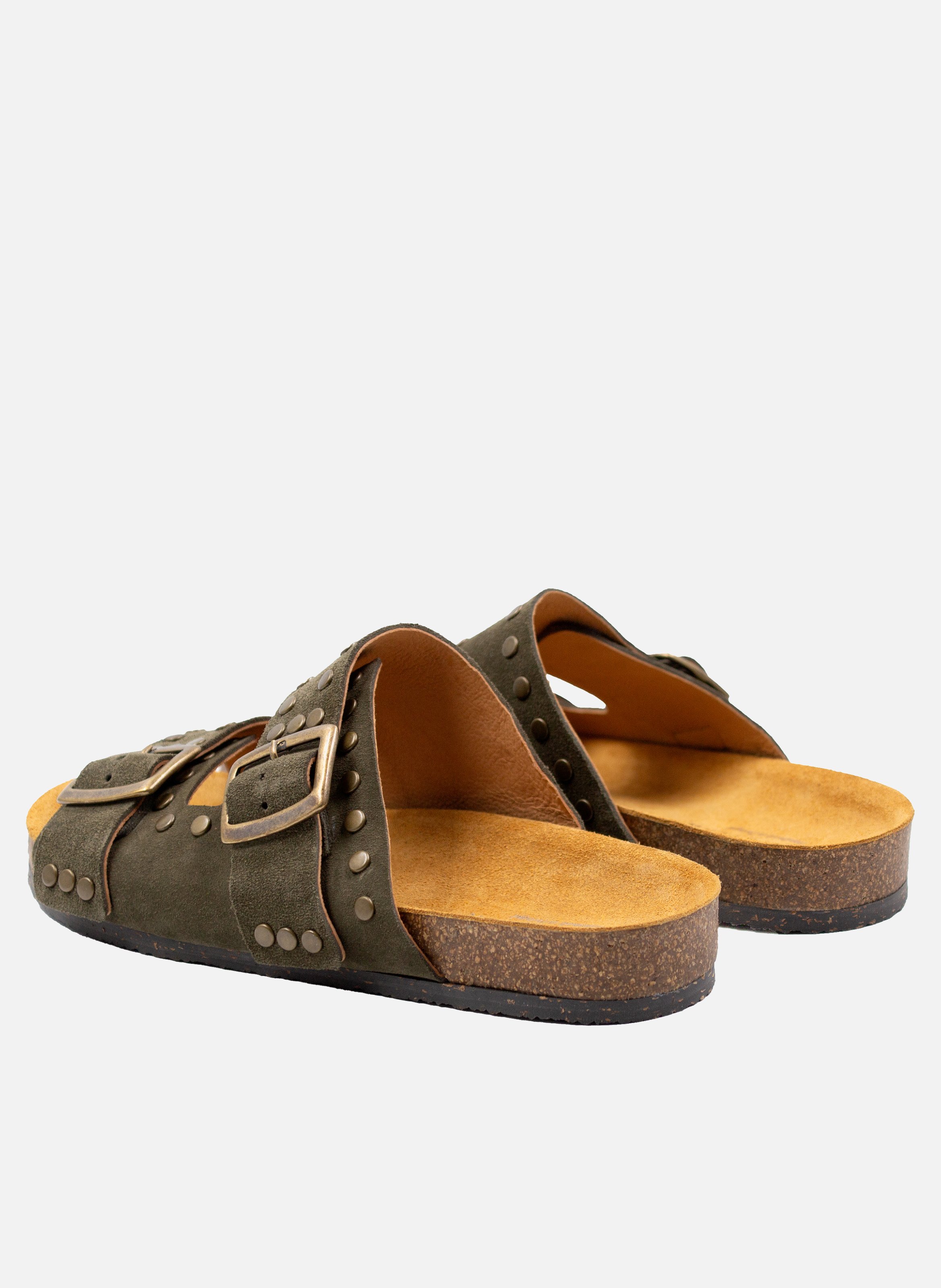 Cork studded leather suede mules JULES & JENN Green