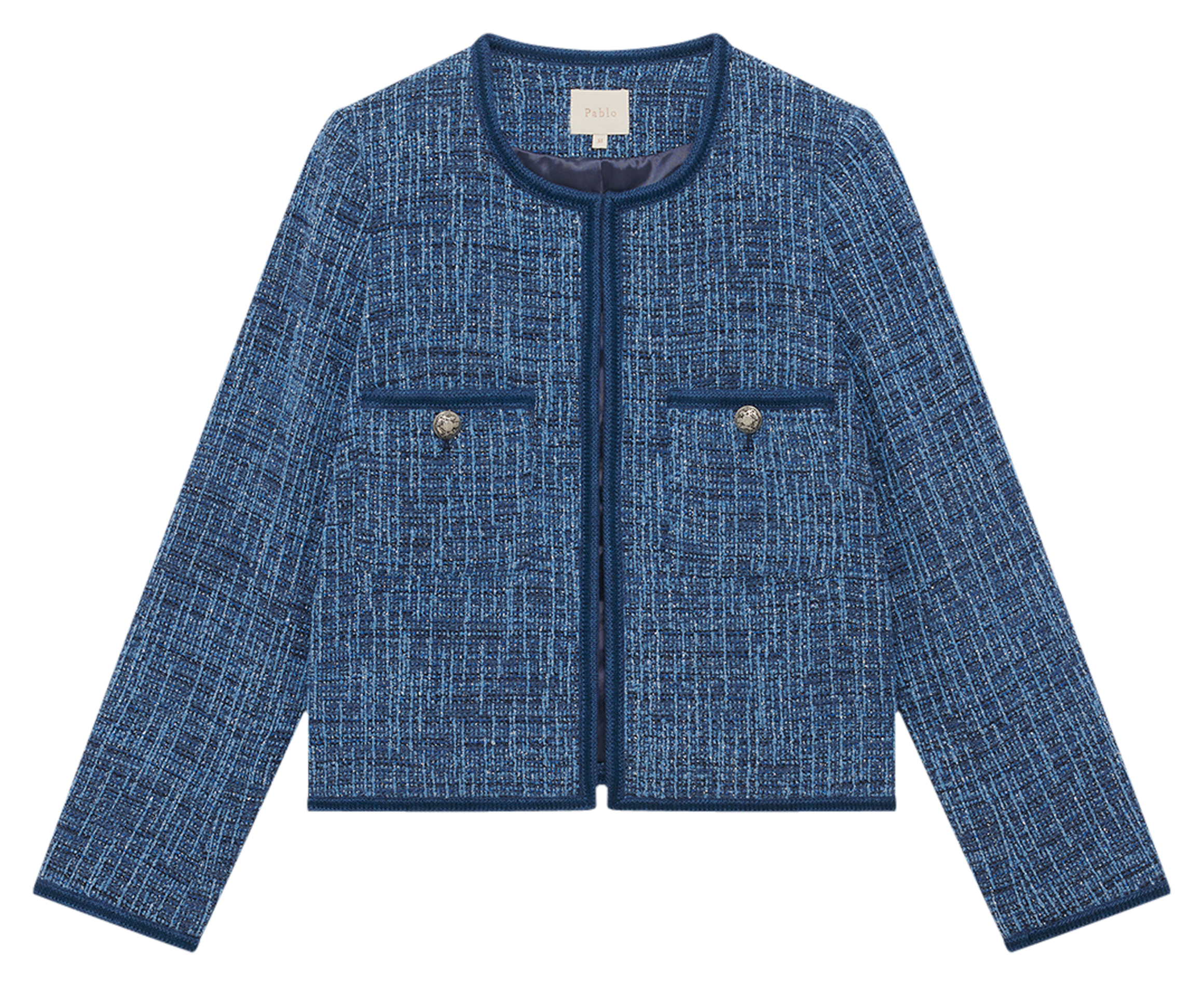 Veste droite col rond en coton mélangé PABLO Bleu