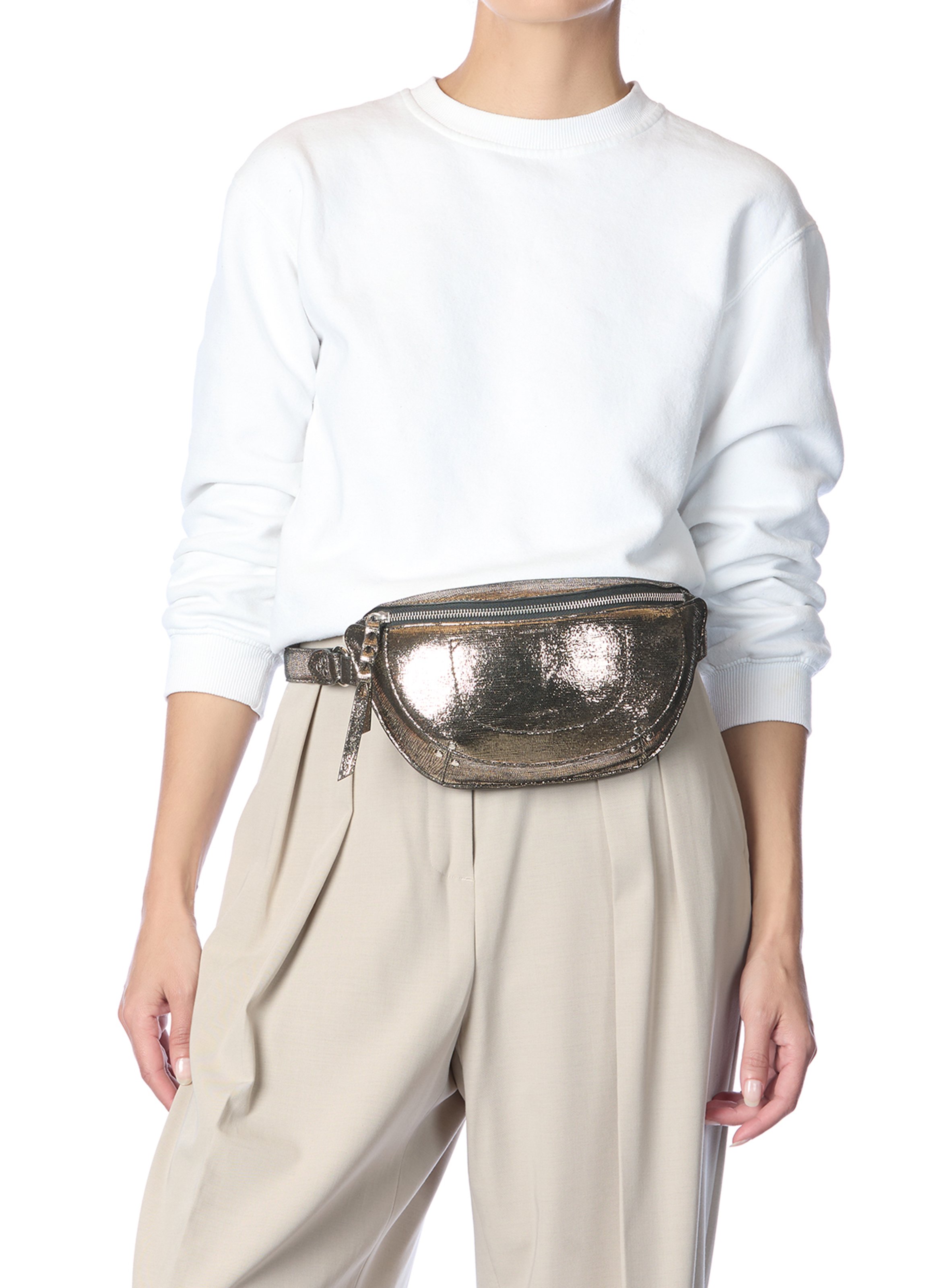 Metallic leather waist bag JEROME DREYFUSS Silver