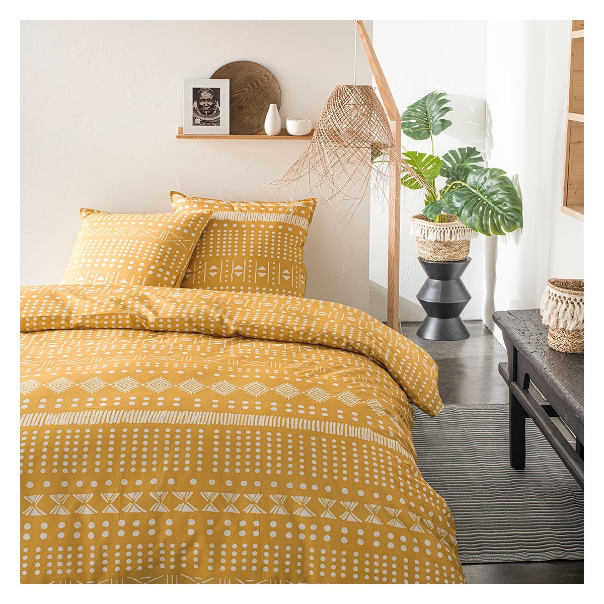Parure de lit  imprimé ethnik en coton TODAY LINGE DE MAISON Jaune