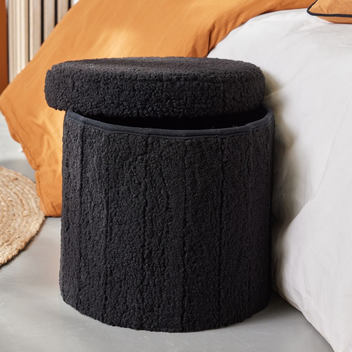 Round storage ottoman FACTORY Black