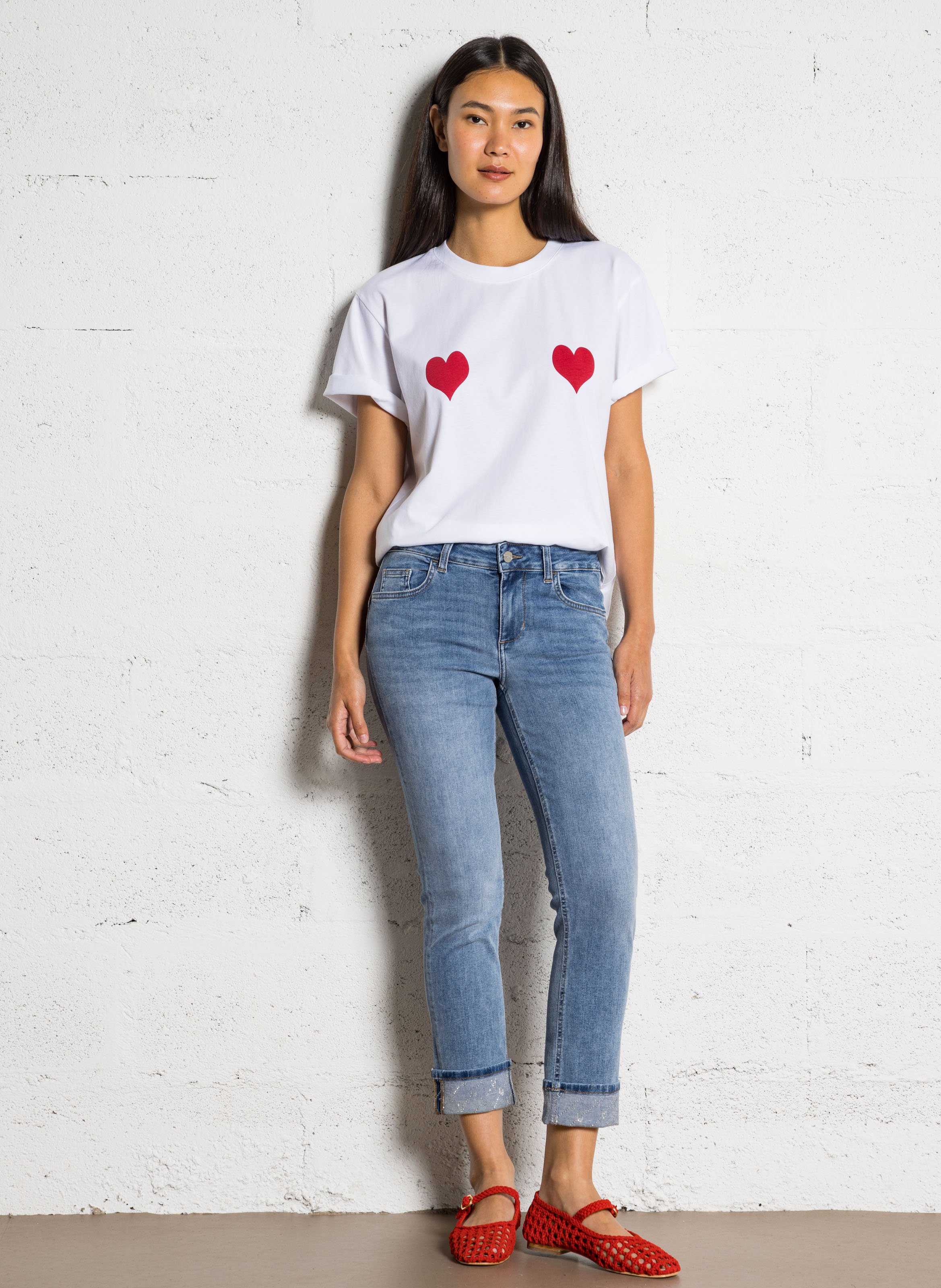 Printed straight cotton t-shirt ELISE CHALMIN White