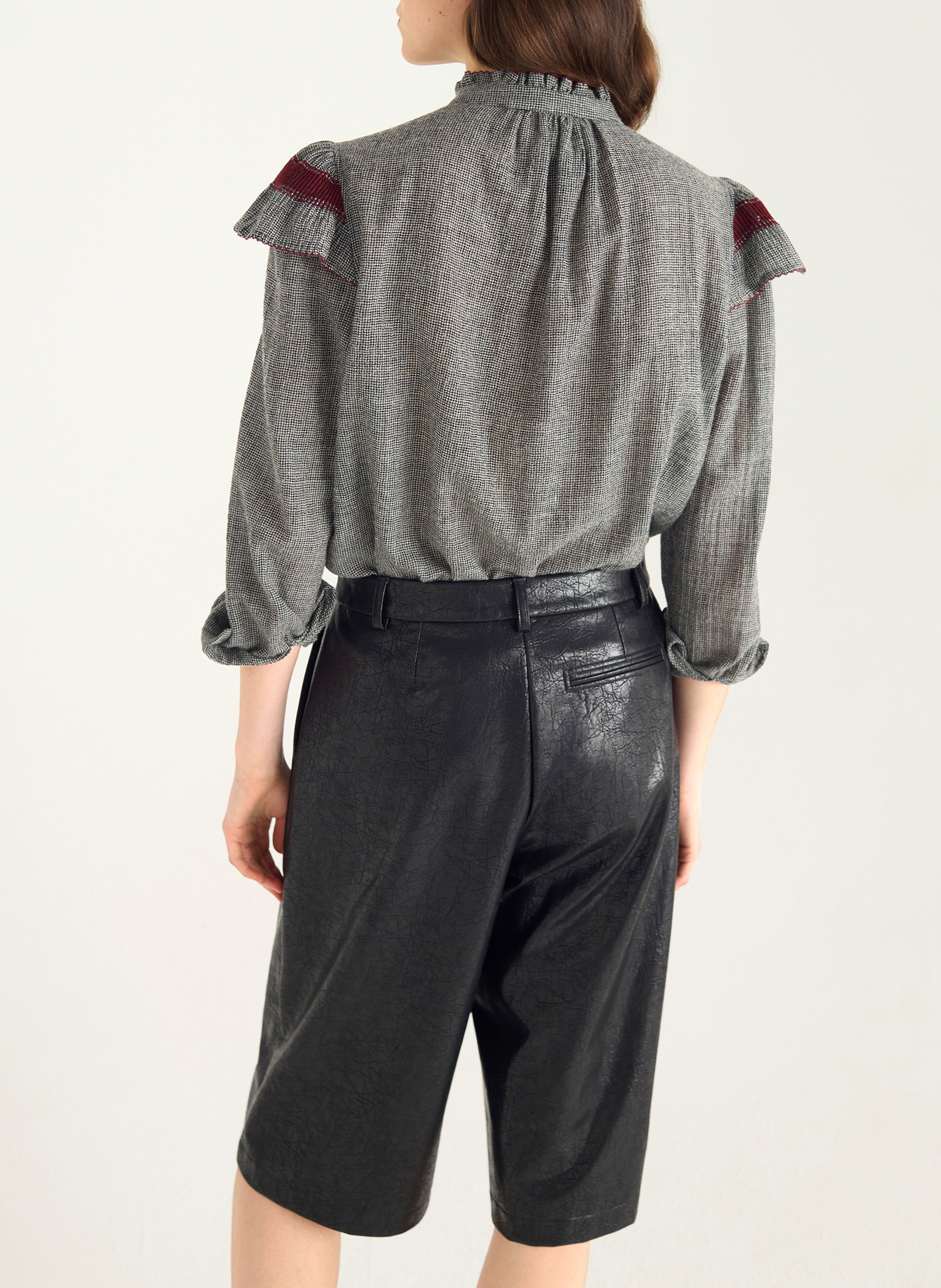 Chemise droite imprimée à dentelle et volants COTELAC Noir