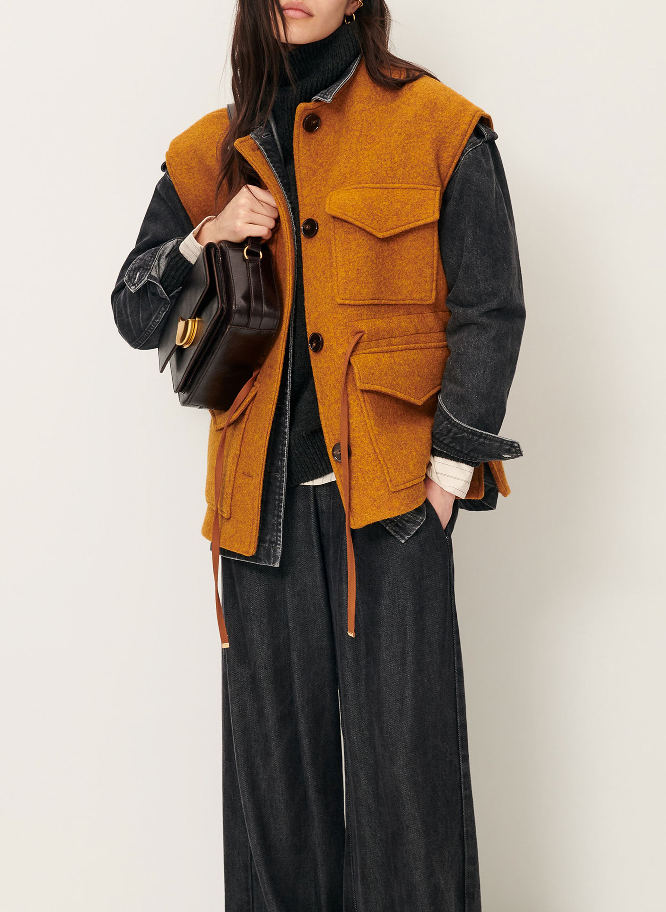 Round-neck wool-blend jacket SESSUN Orange