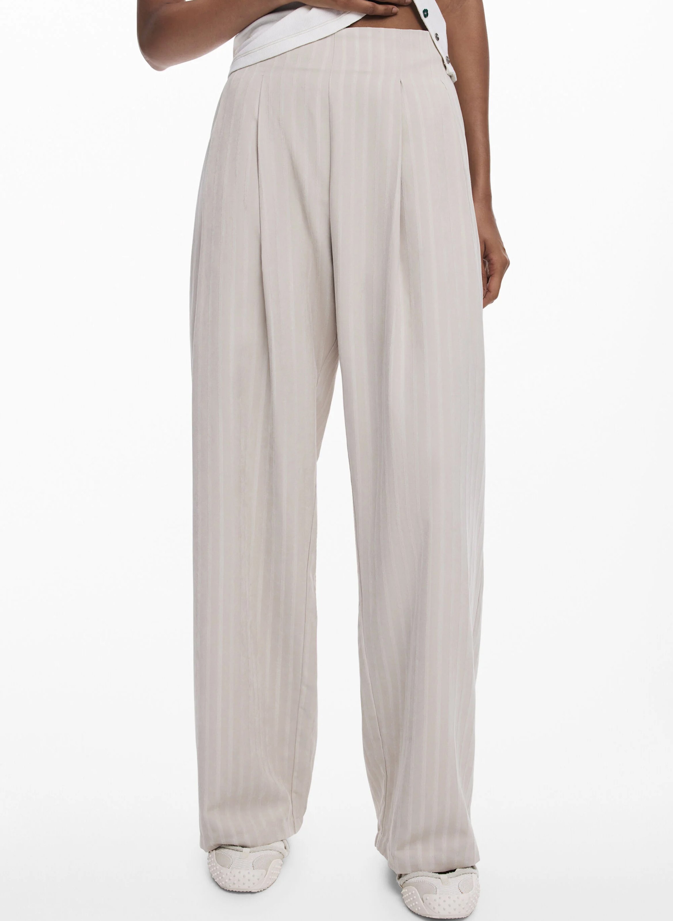 Pantalon droit à pinces rayé DESIGUAL Blanc