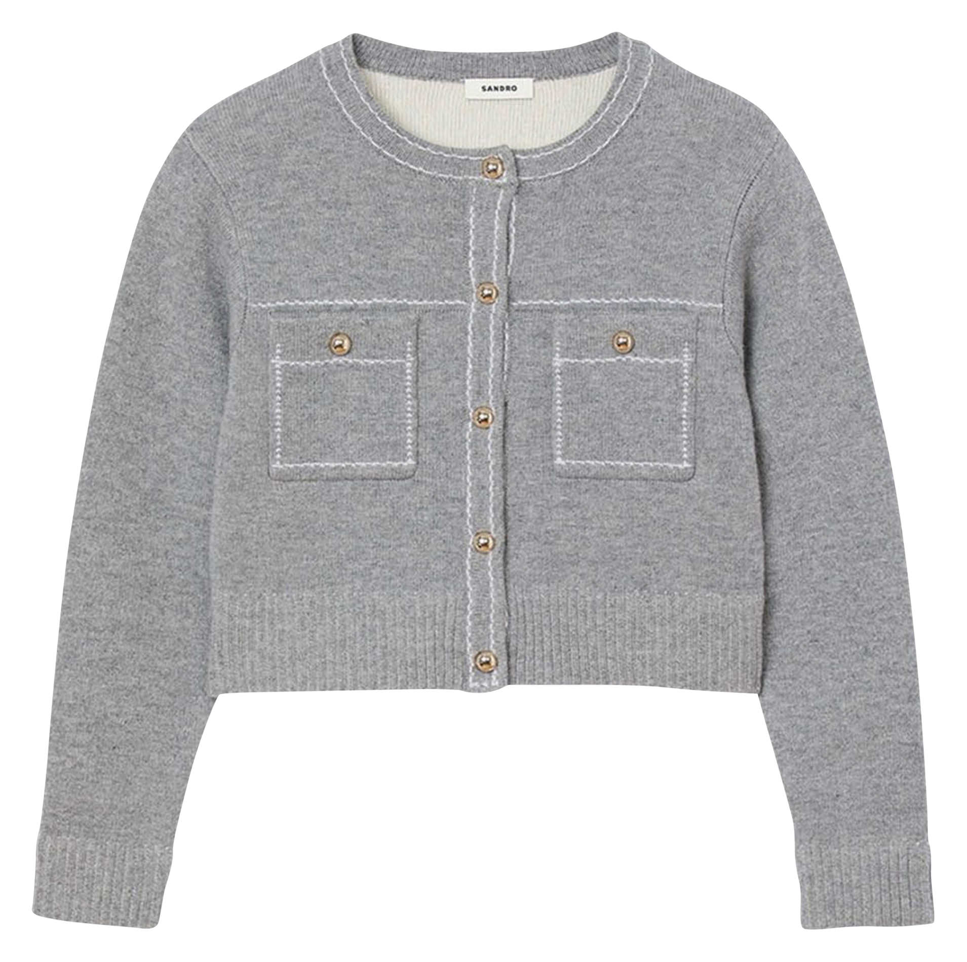 Gilet col rond en laine  SANDRO Gris