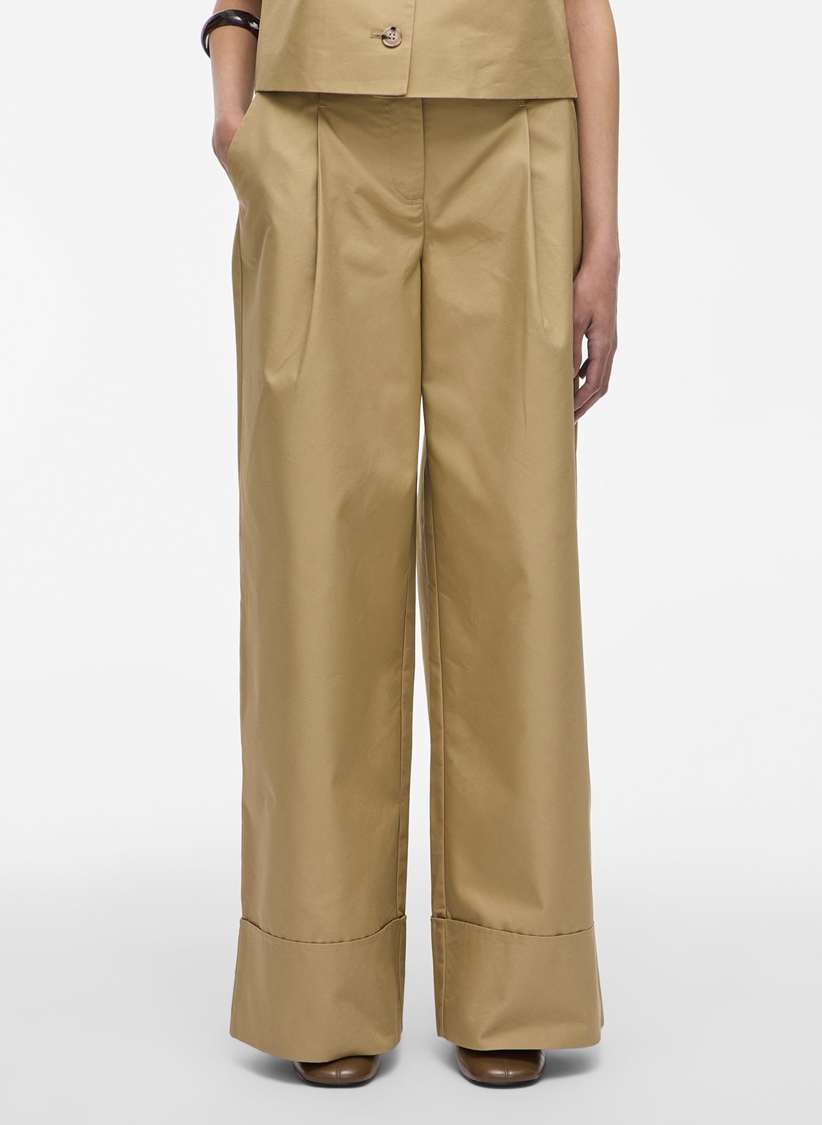 Wide pleated pants in blended cotton ROUGE EDIT Beige