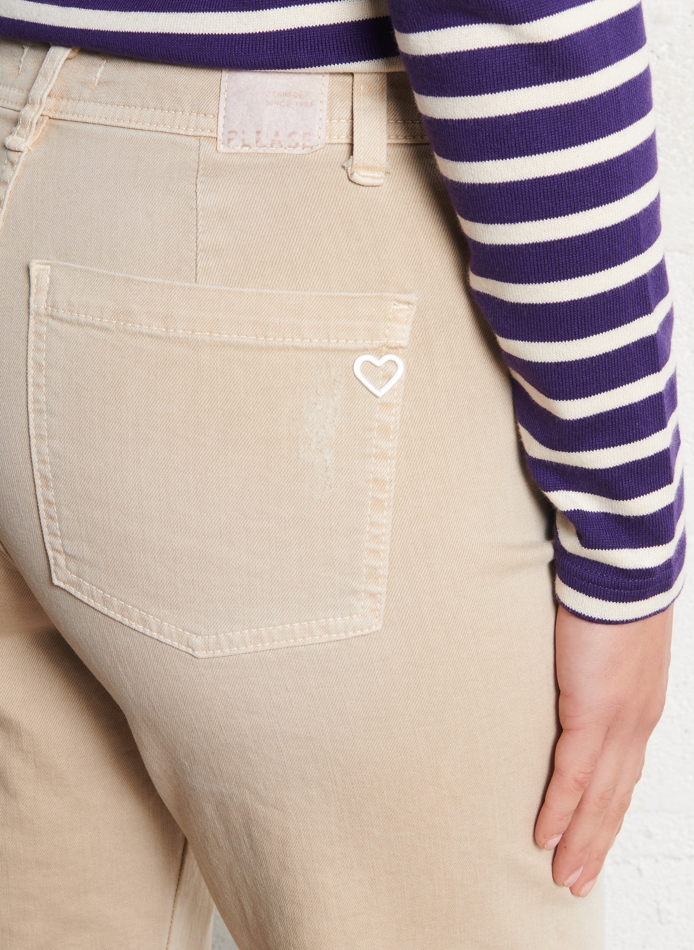 Jean flare en coton mélangé PLEASE Beige