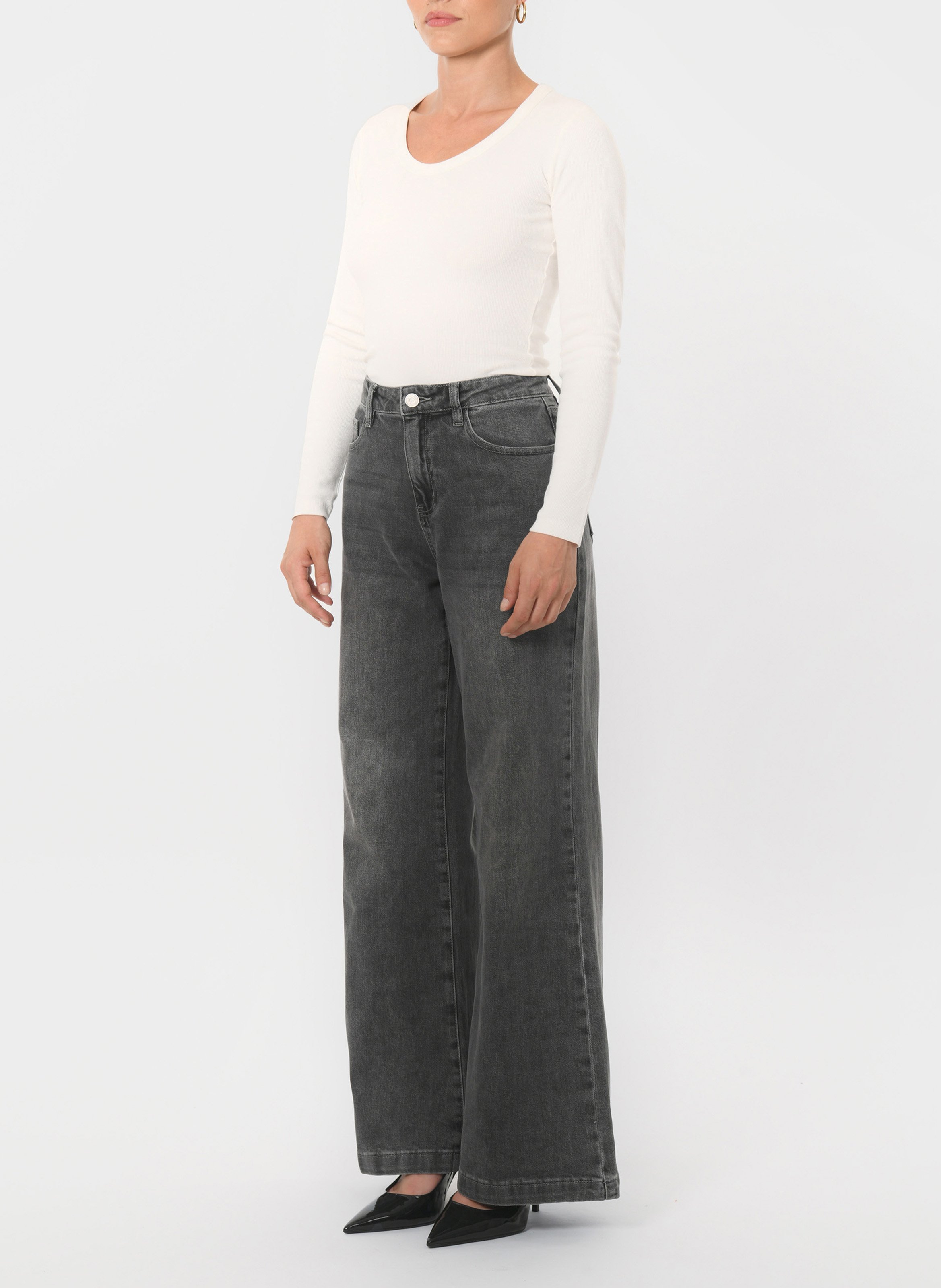 Cotton-blend straight jeans KOOKAI Grey