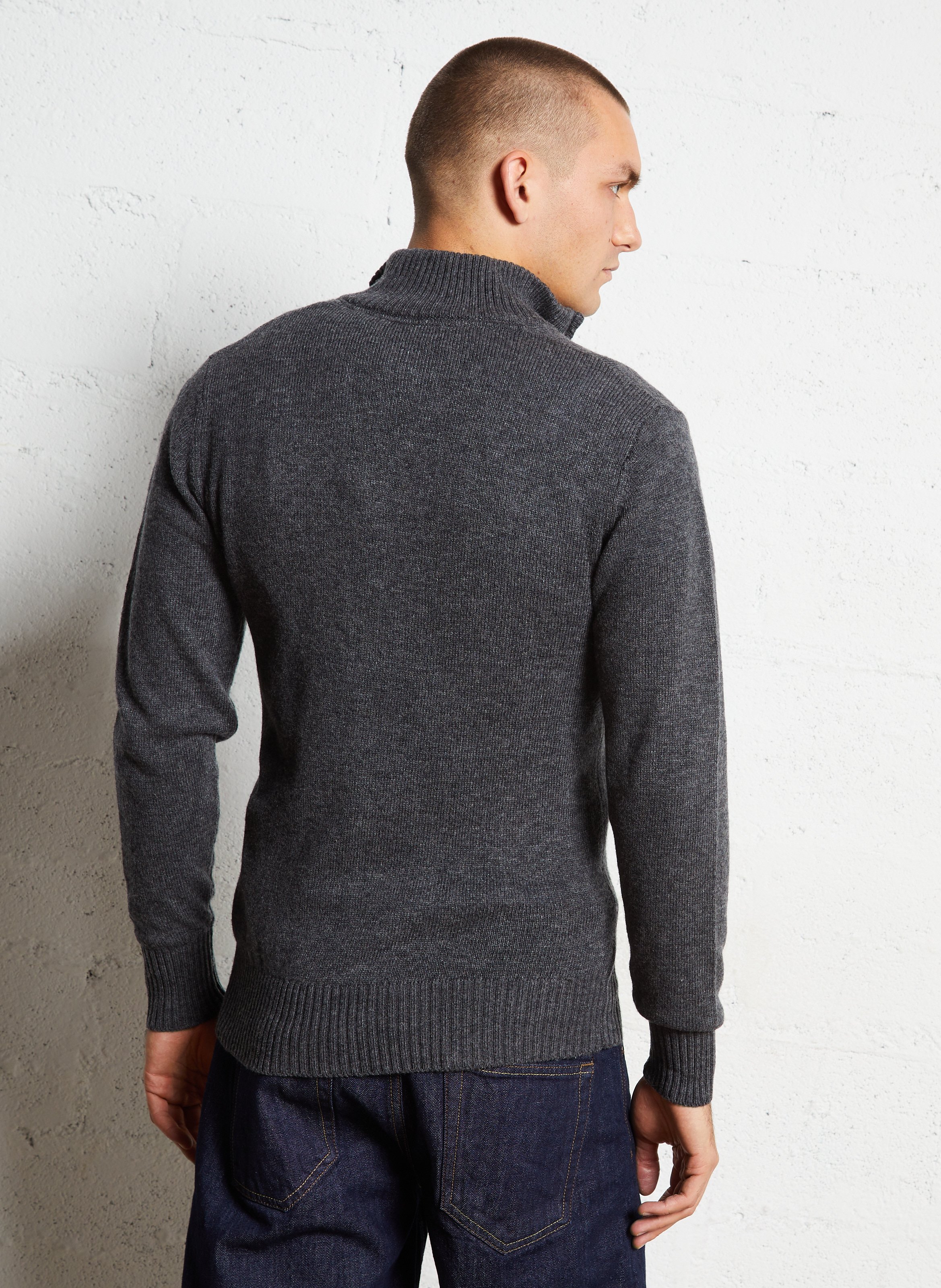 Pull droit col montant brodé en laine mélangée SCHOTT Noir