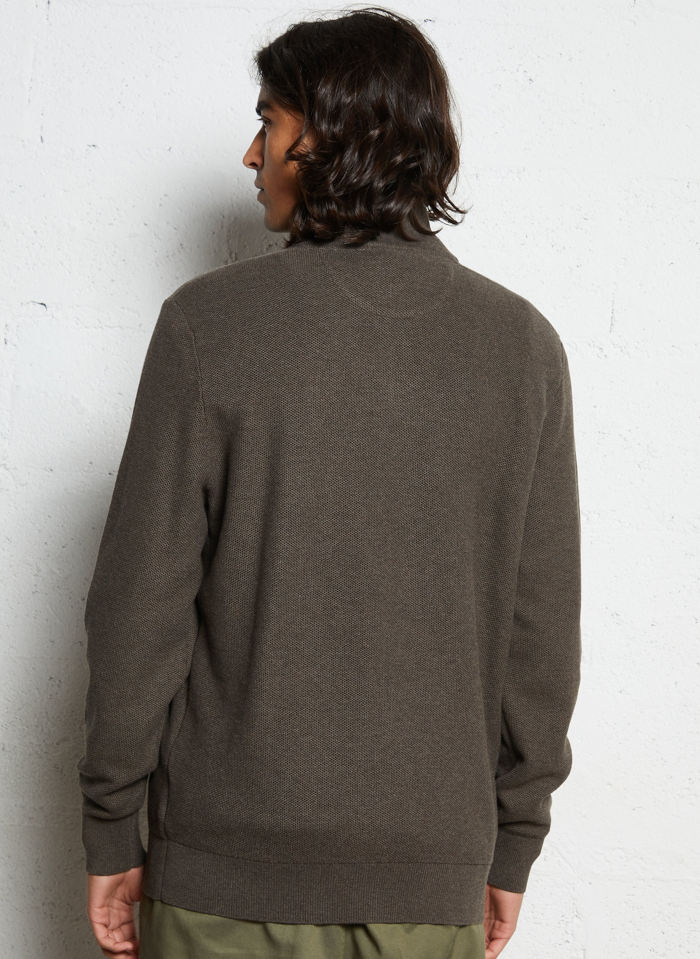 Pull droit col montant brodé en coton EDEN PARK Marron
