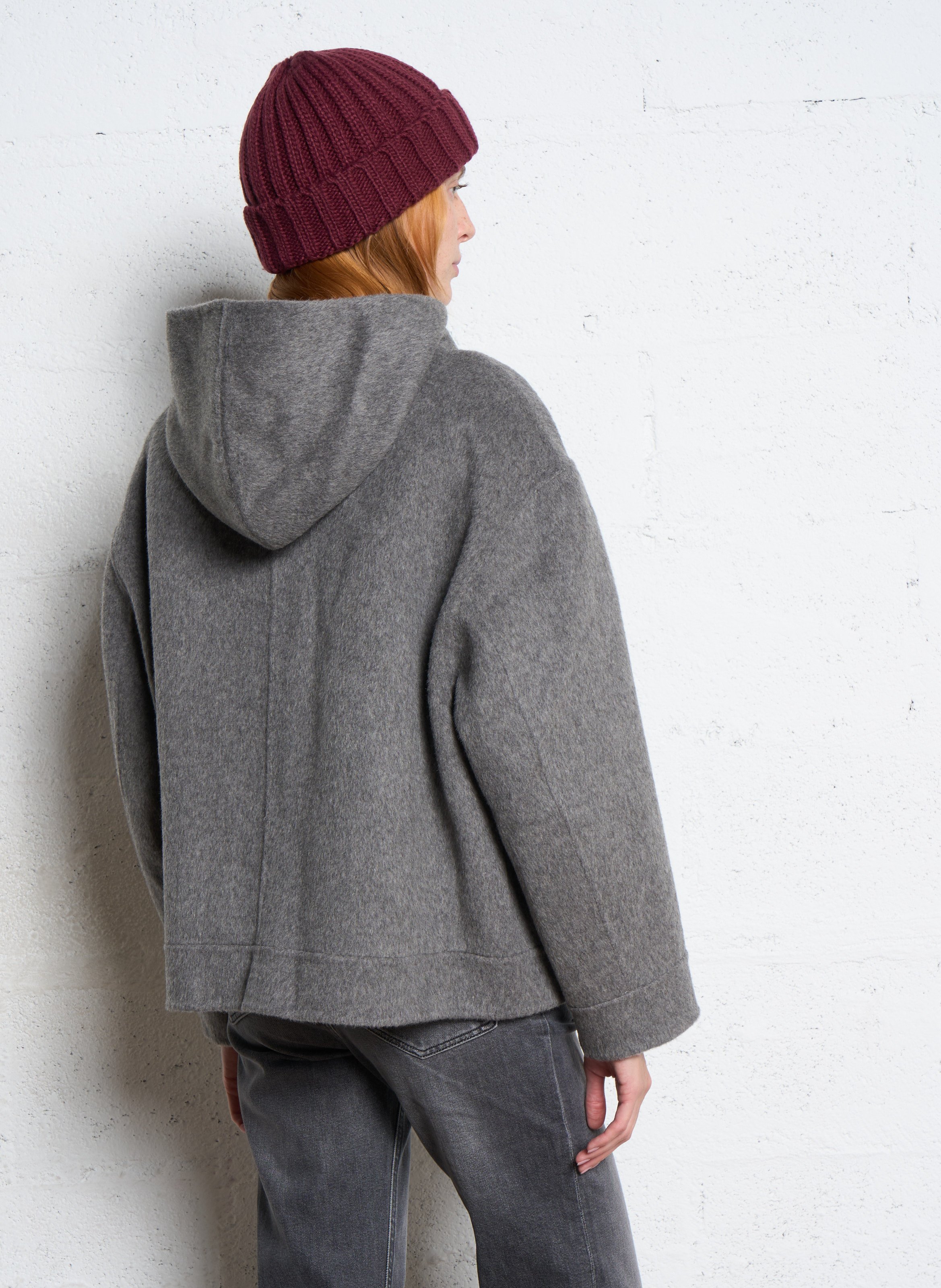 Veste large à capuche en laine SEE U SOON Argent