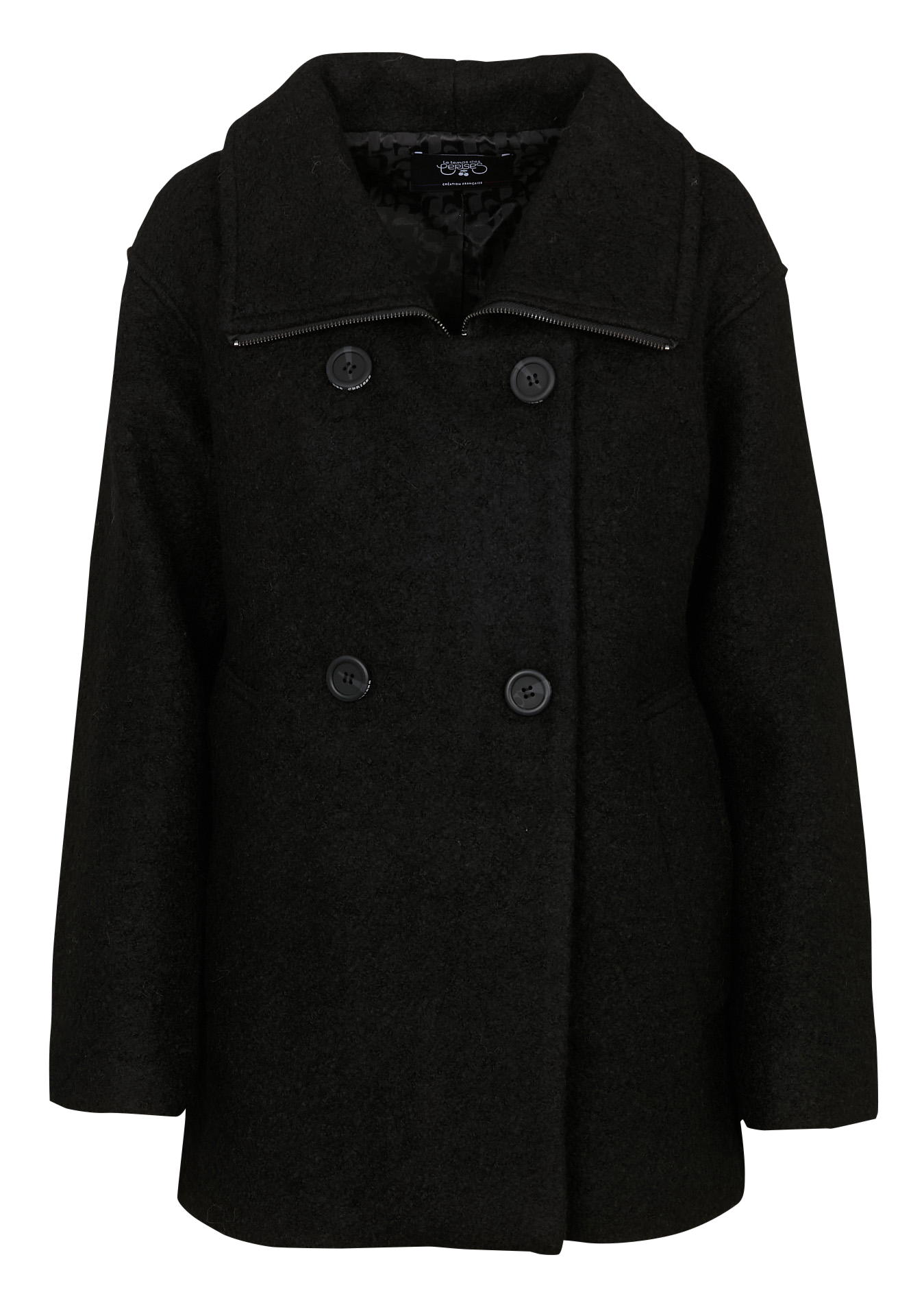 Manteau droit en laine mélangée LE TEMPS DES CERISES Noir