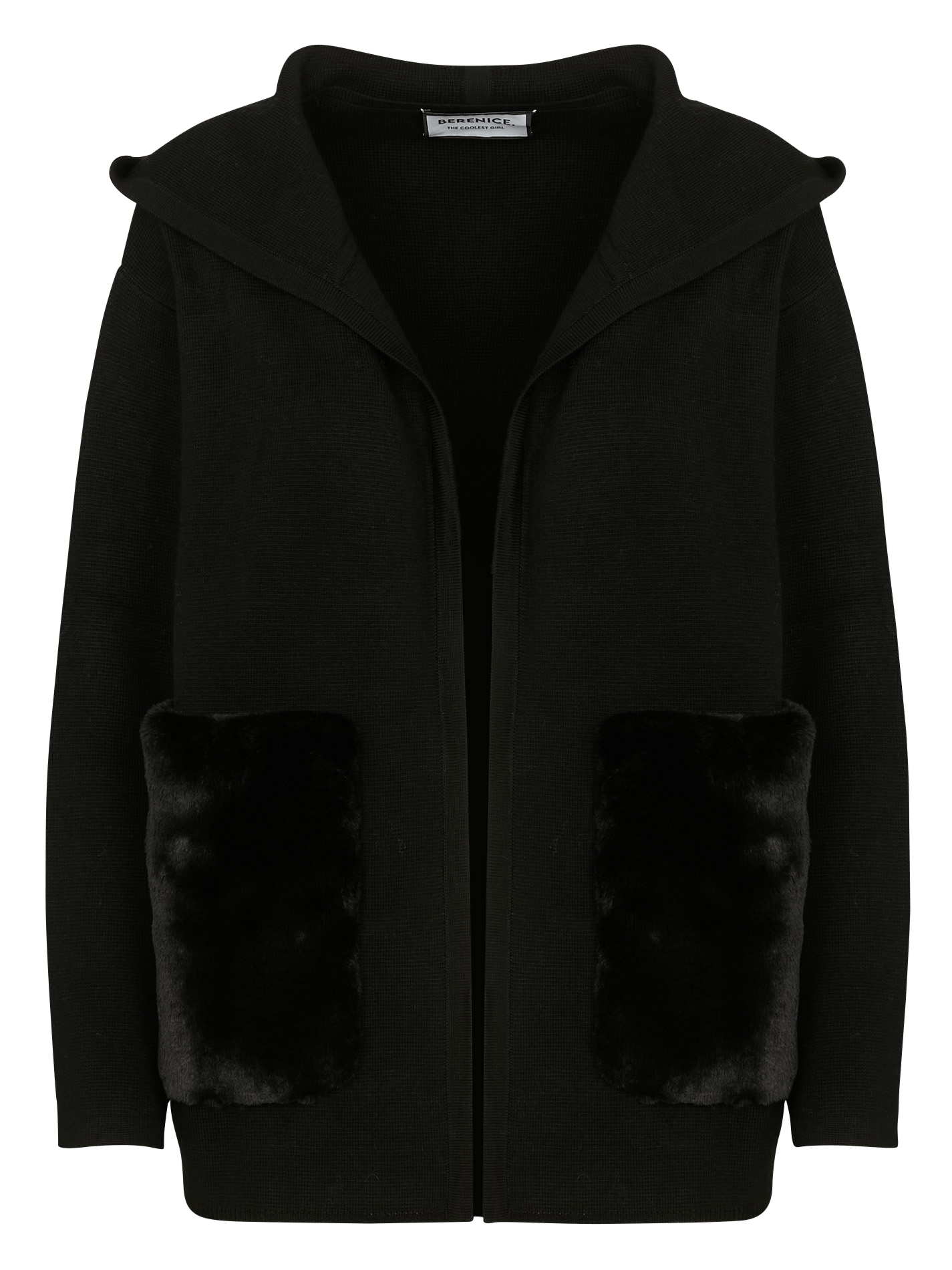 Gilet oversize à capuche en laine mélangée BERENICE Noir